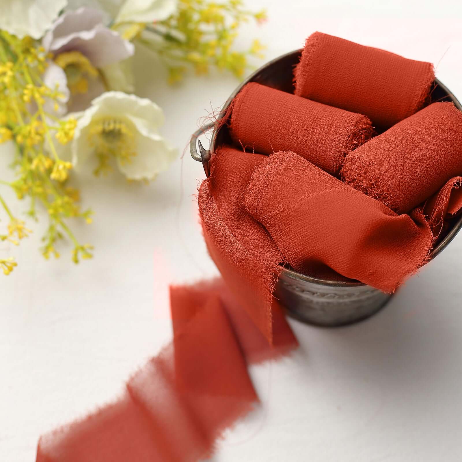 Special Offer! 2-Pack 6-Yard Terracotta (Rust) Silk-Like Chiffon Ribbon Rolls for DIY Wedding Bouquets