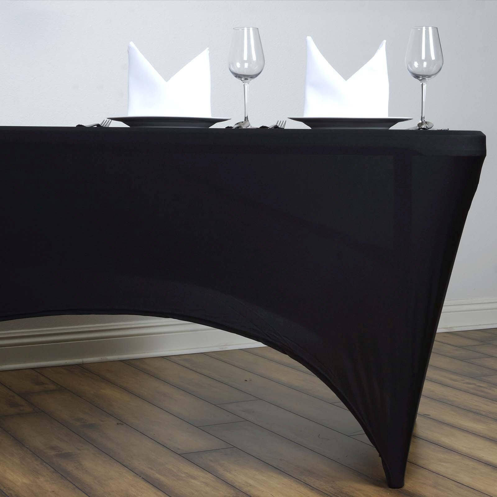 Black Durable 6ft Stretch Spandex Rectangle Tablecloth - Ideal for Events & Presentations