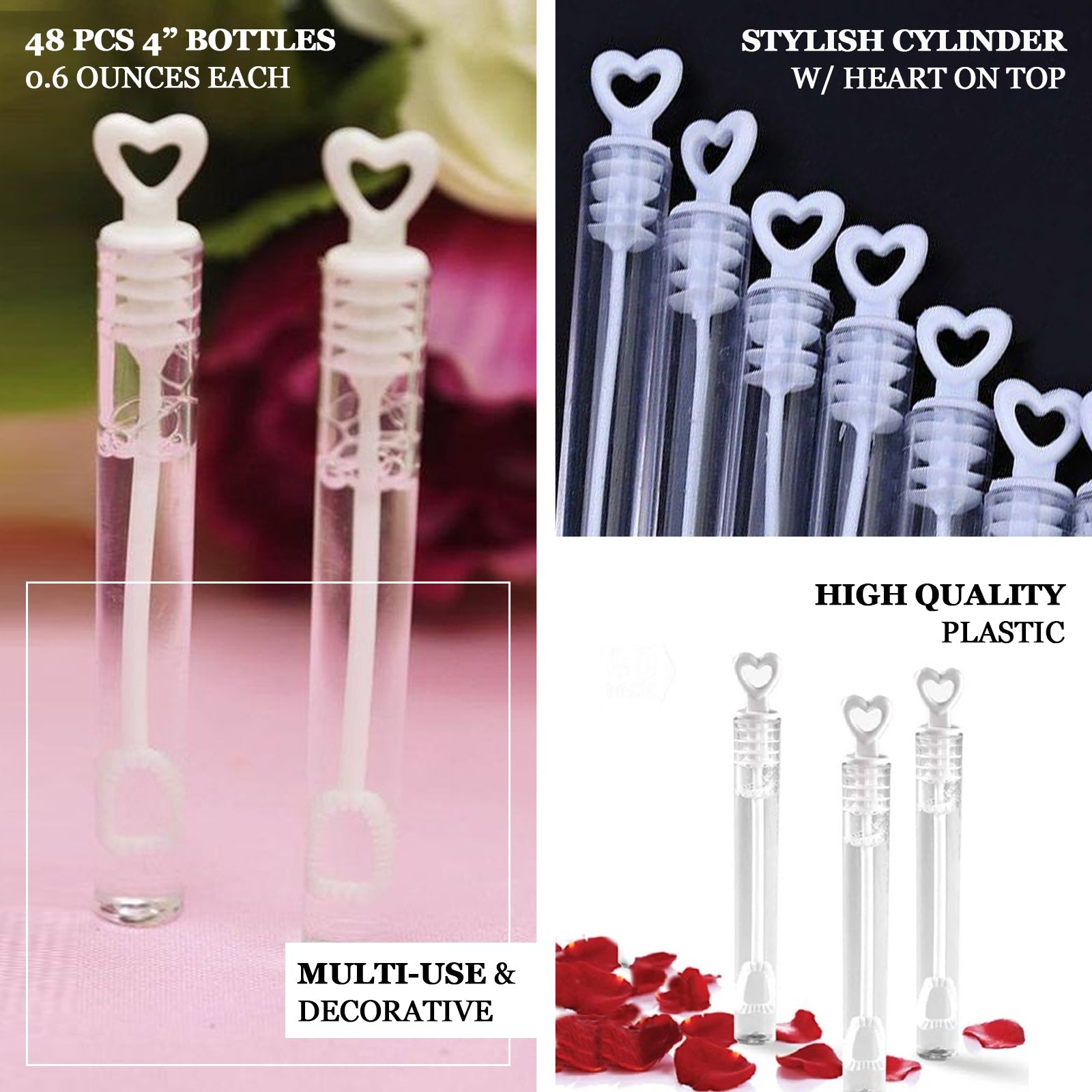 48-Piece Gold Heart-Shaped Chemistry Tube Bubble Bottles for Bridal Wedding Shower Favors
