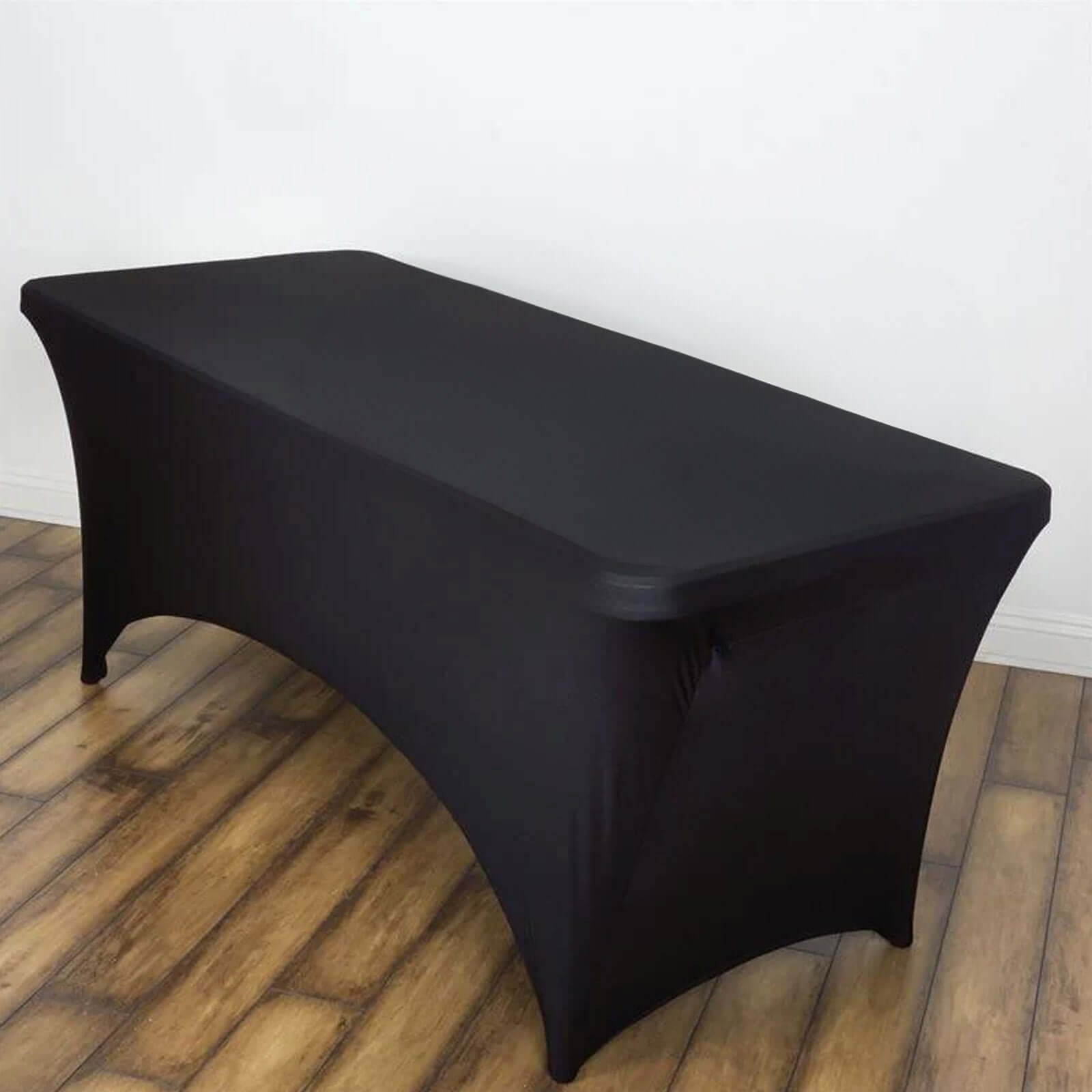 Black Durable 6ft Stretch Spandex Rectangle Tablecloth - Ideal for Events & Presentations