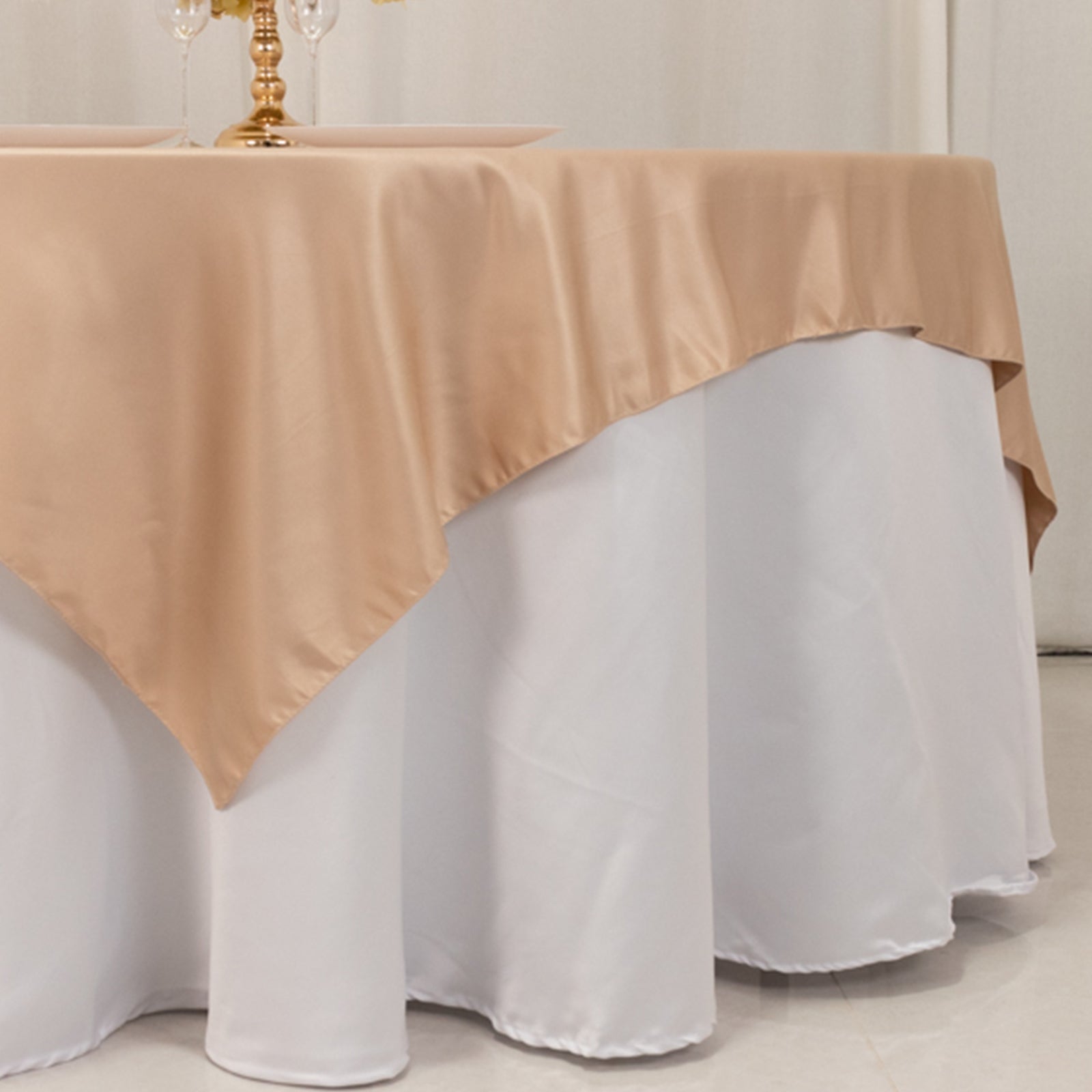 Nude Lamour Satin 72x72 Square Table Overlay with Smooth Finish