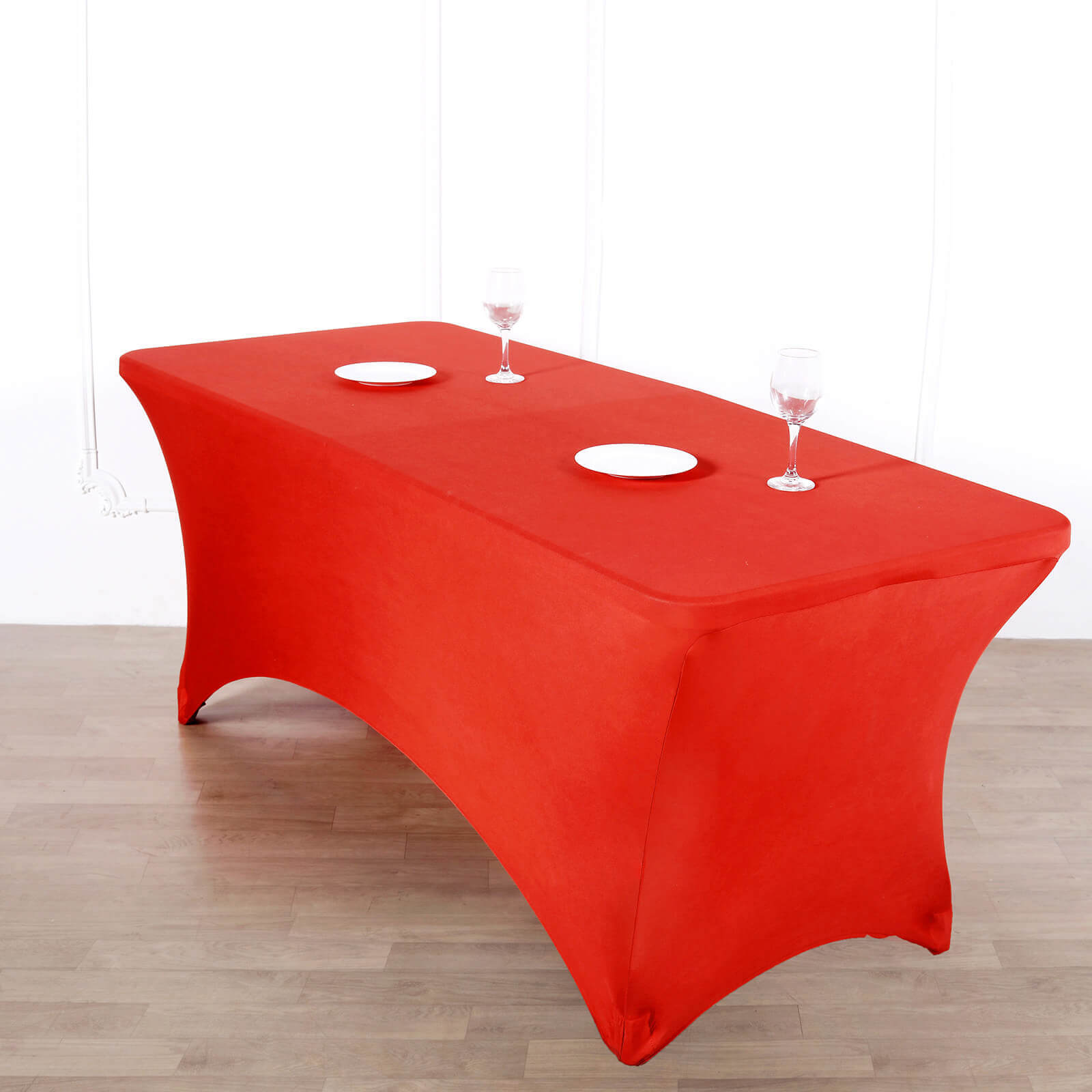 Hot Deal! Durable Red Spandex Stretch Table Cover for 8-Foot Rectangle Tables