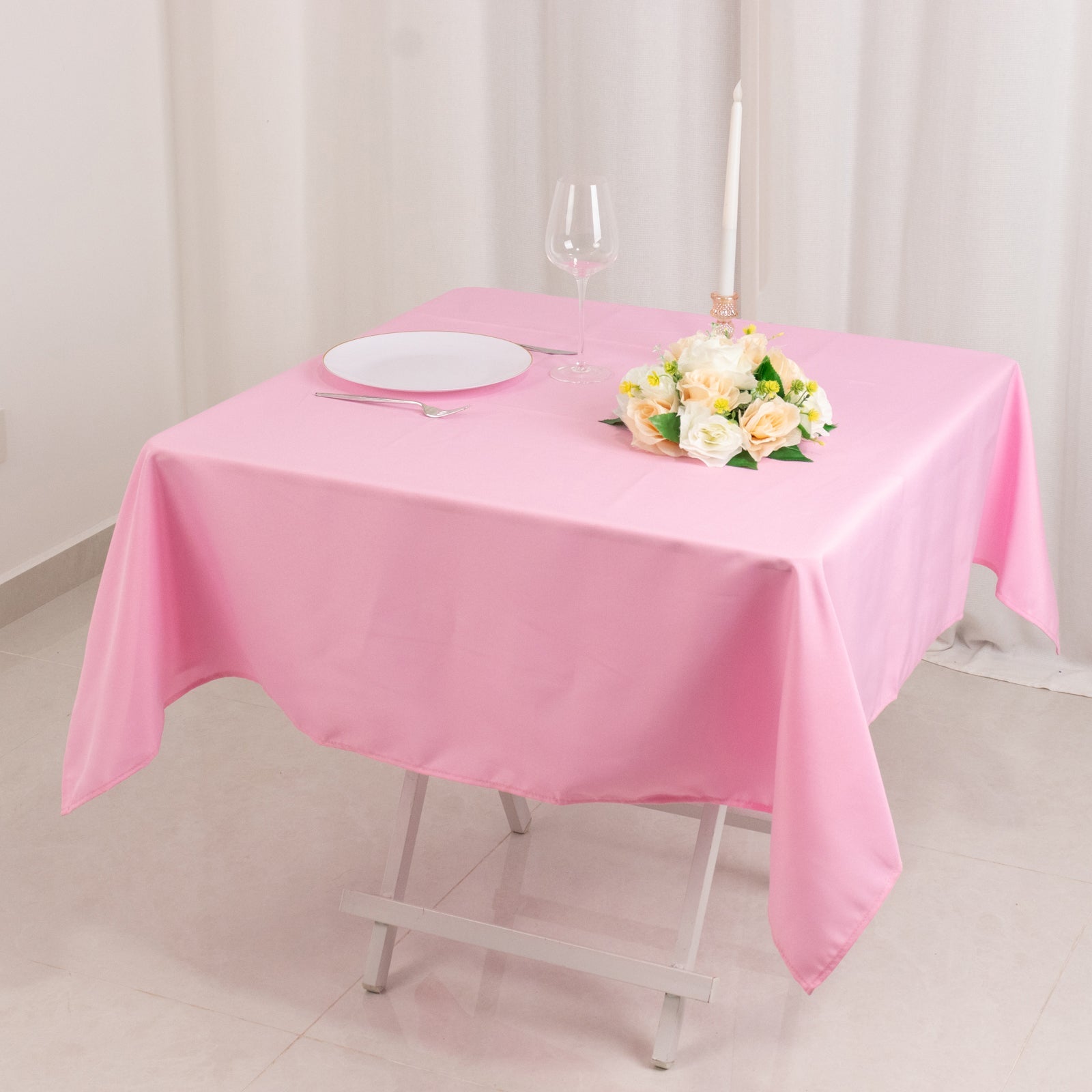 Stain & Wrinkle-Resistant 220GSM Pink 54x54 Premium Polyester Square Tablecloth