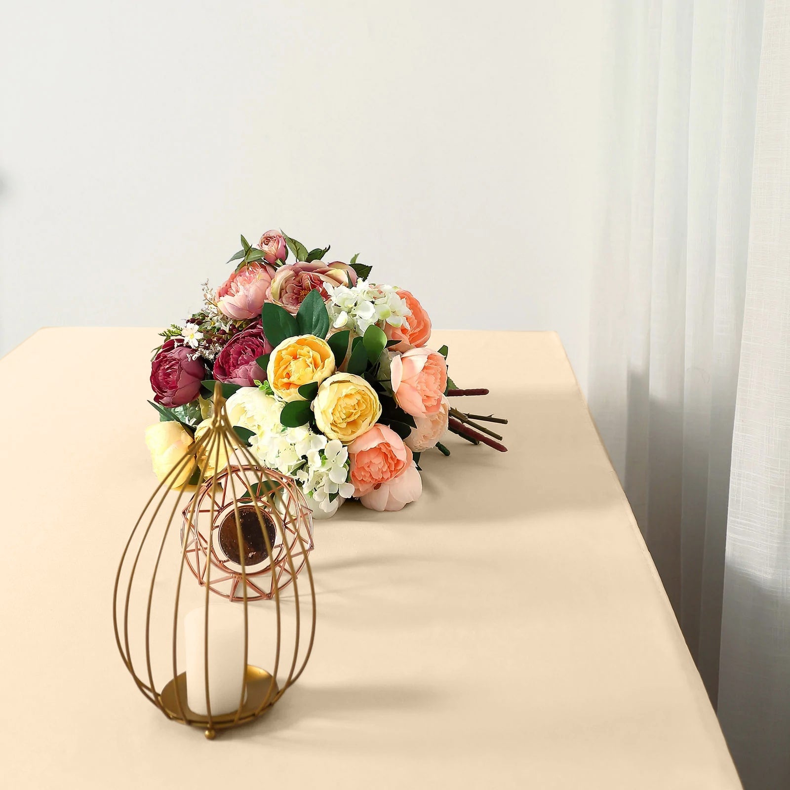 Beige Seamless Wrinkle-Resistant Polyester Rectangle Tablecloth 90x156 - Great Value!
