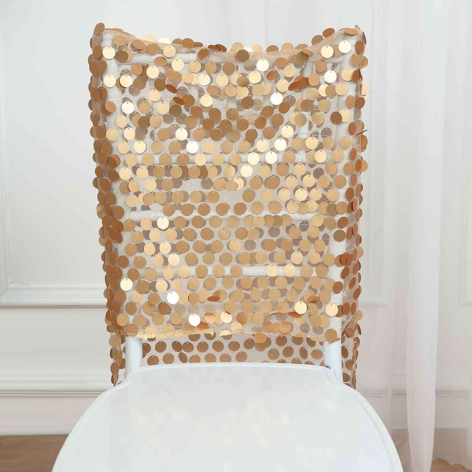 Matte Champagne Sequin Chair Slipcover for Chiavari Chairs - Glittering Big Payette Design