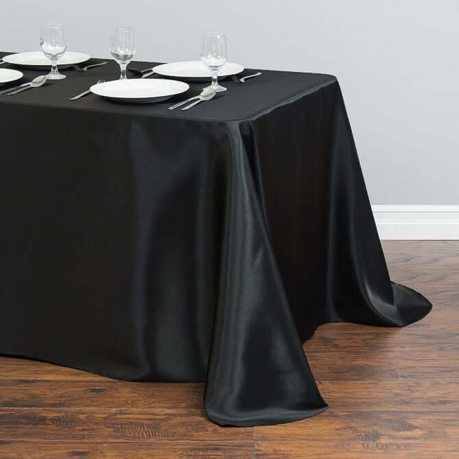 Black Seamless Satin 90x132 Tablecloth - Ideal for Weddings and Parties