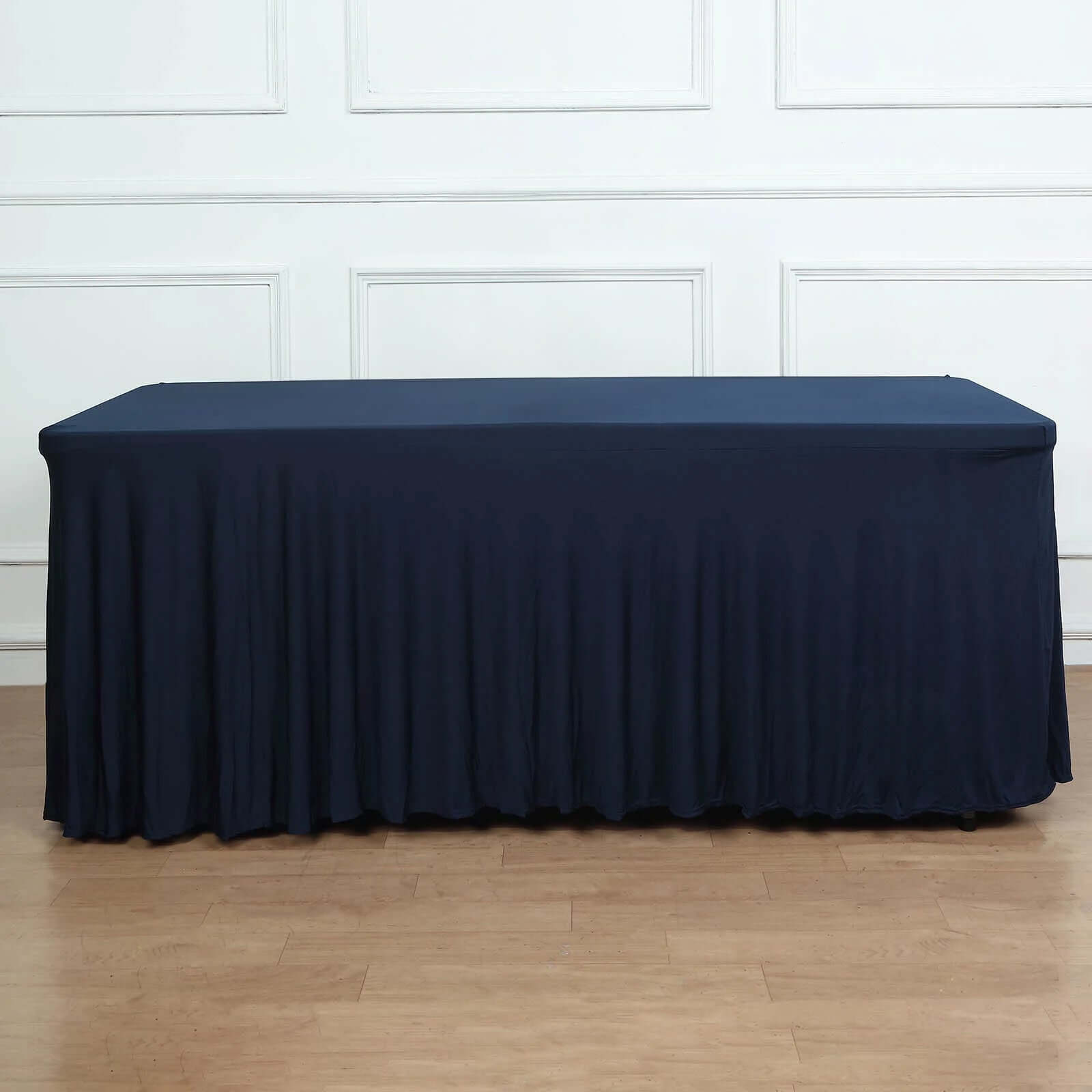 Hot Deal! Navy Blue Spandex Table Skirt with Wavy Effect for 6ft Tables