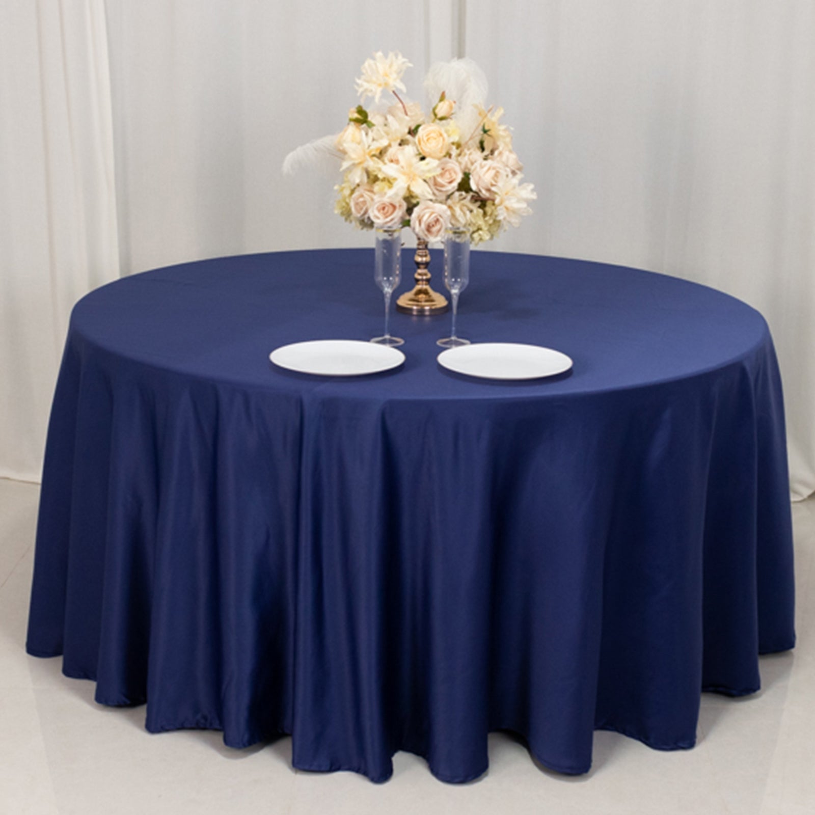 Navy Blue Lamour Satin 120" Round Tablecloth - Soft Sheen & Durable!