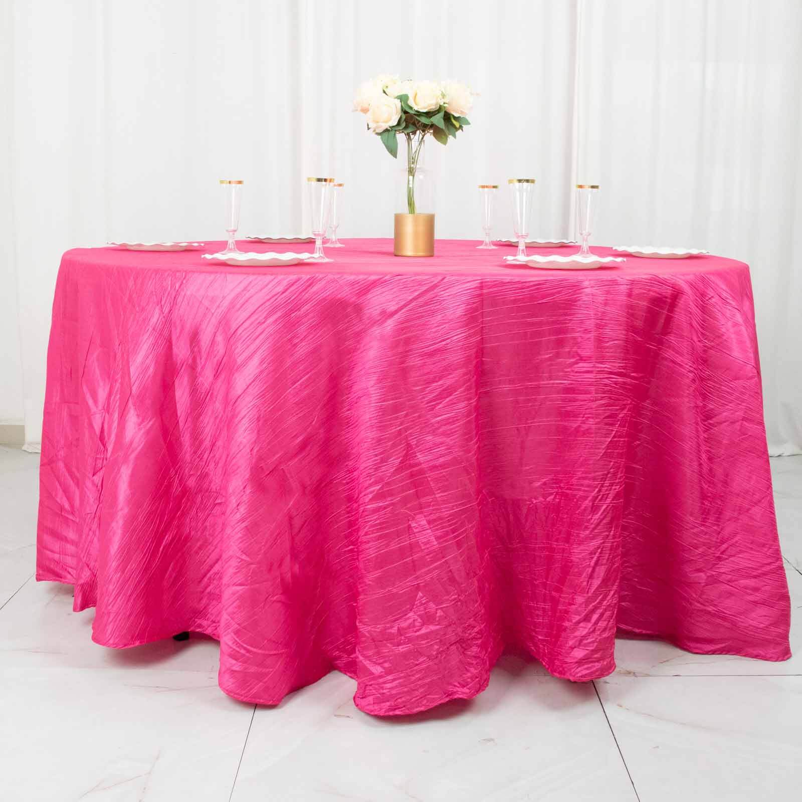 Seamless Accordion Crinkle Fuchsia Taffeta 120 Round Tablecloth