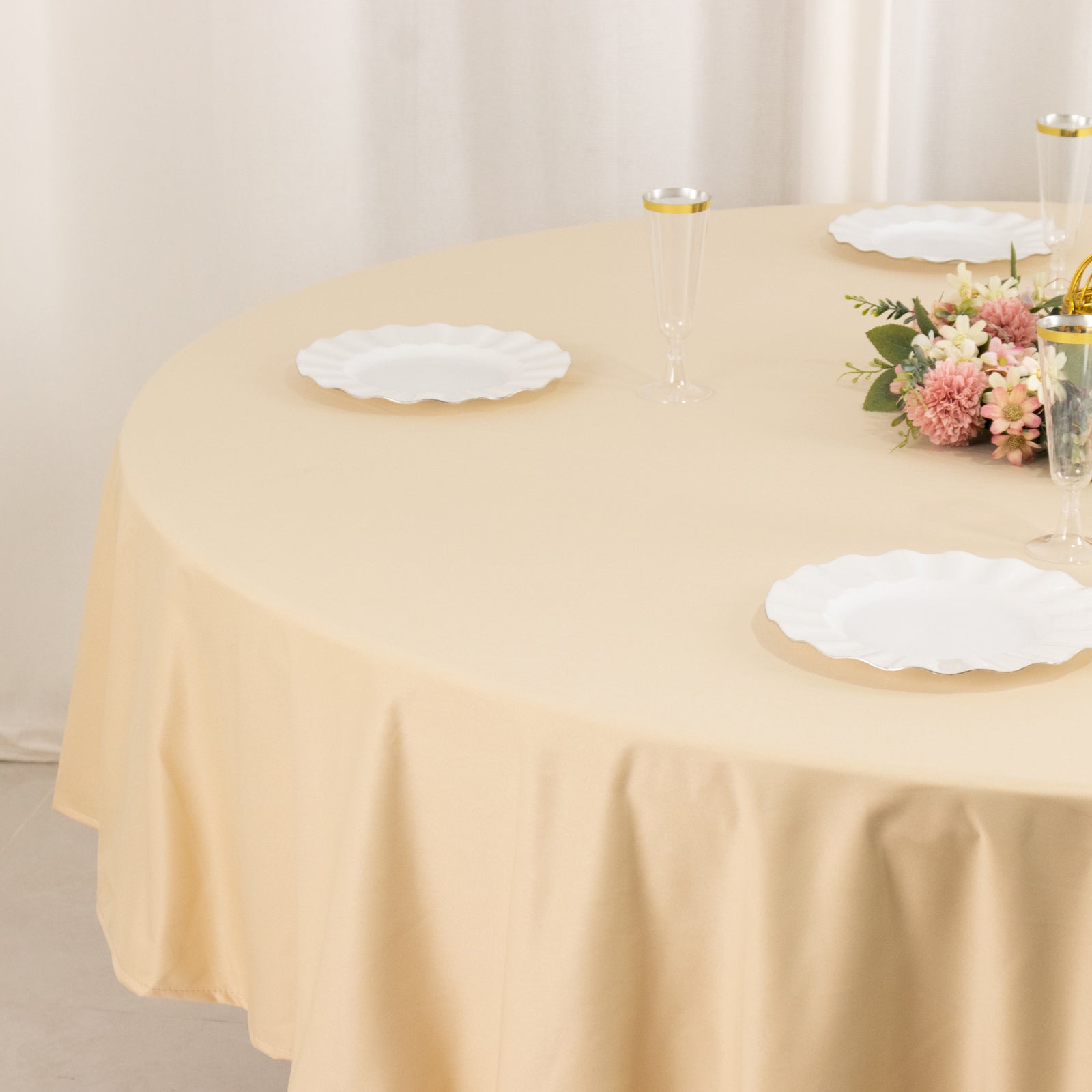 Hot Sale! Premium Beige 90' Round Scuba Polyester Wrinkle & Stain Free Tablecloth