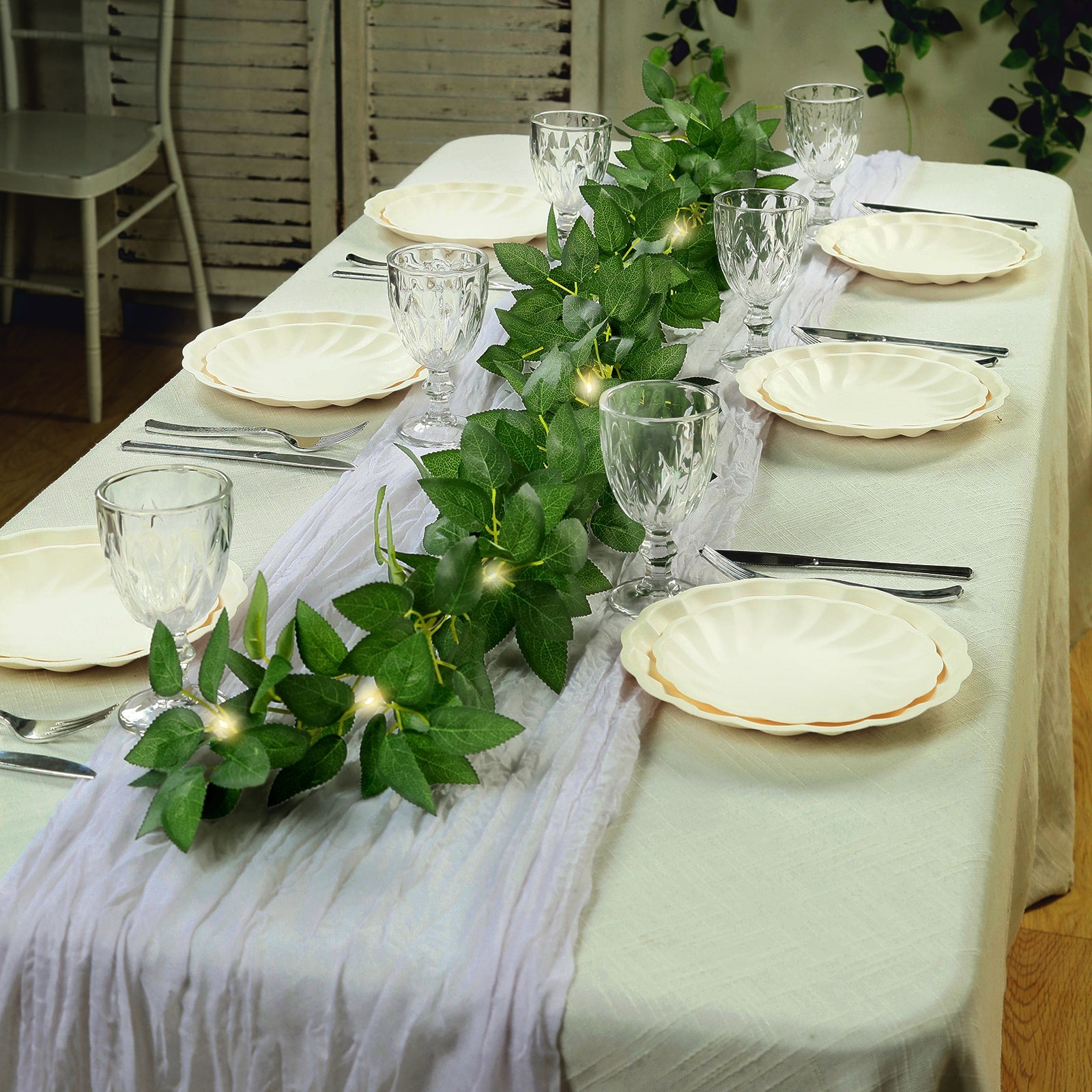 6ft Artificial Rose Leaf Garland with Warm White LED Lights for Home and Wedding Decor