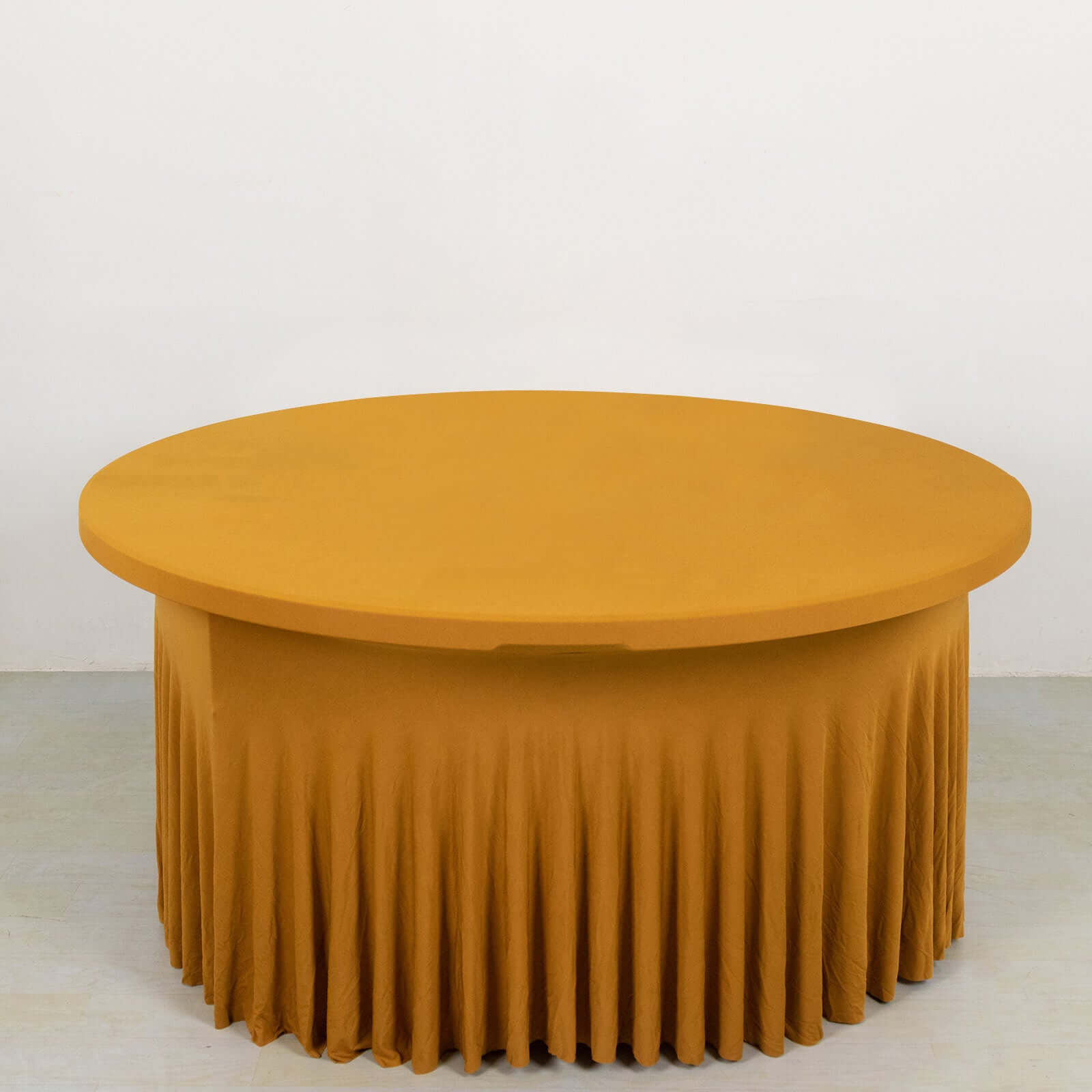 6ft Gold Spandex Round Table Skirt with Wavy Design for Weddings & Events