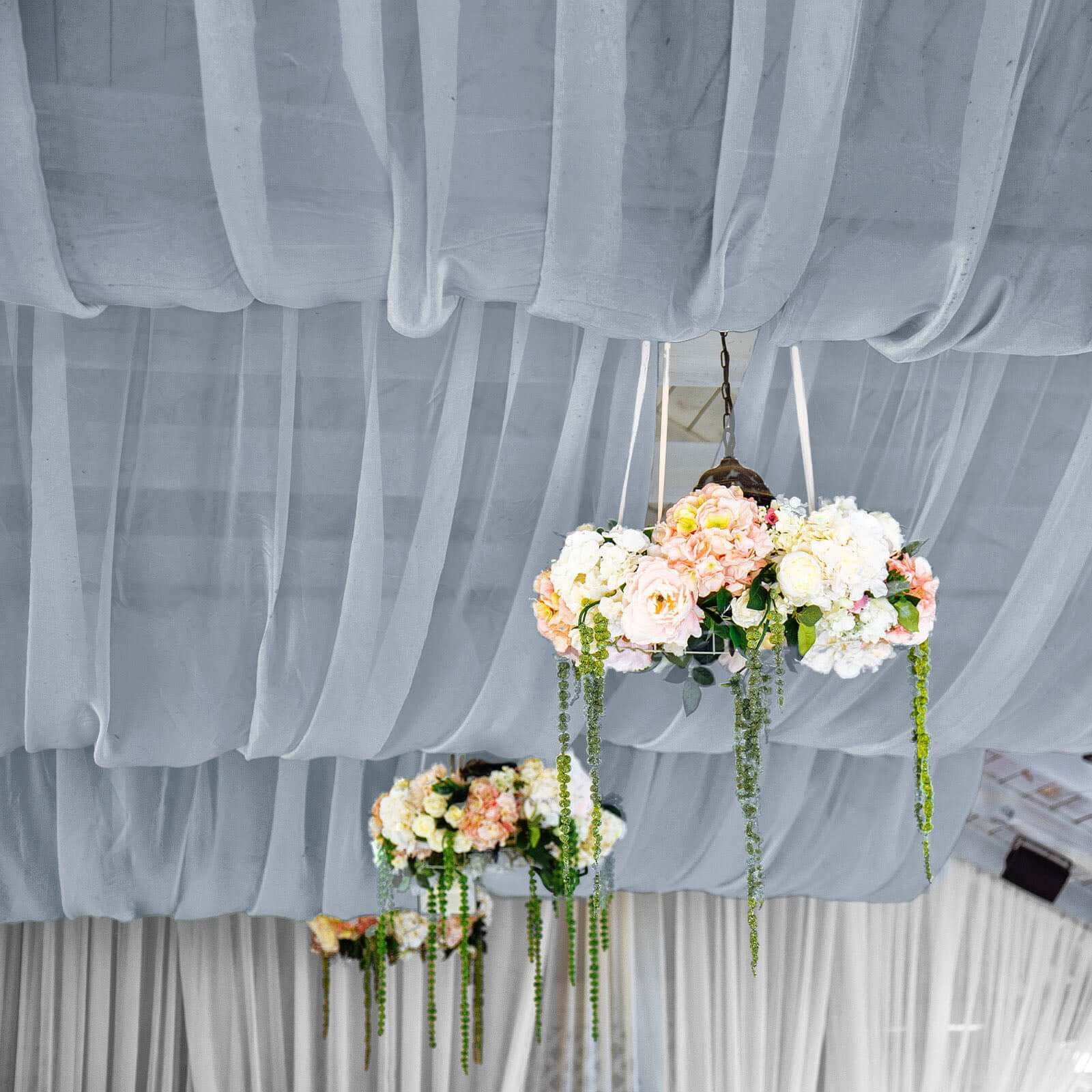 Premium 5ft x 32ft Dusty Blue Chiffon Curtain Panel - Durable Flame - Resistant Backdrop with Rod Pocket