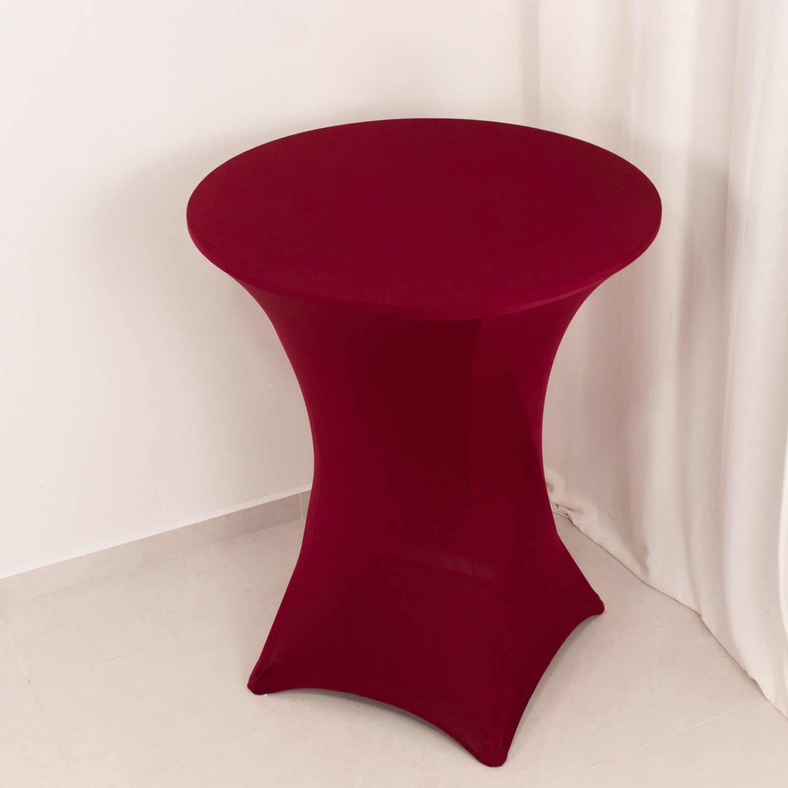Burgundy Spandex Stretch Fitted Cocktail Table Cover - Easy to Maintain, 33 - 36 Round