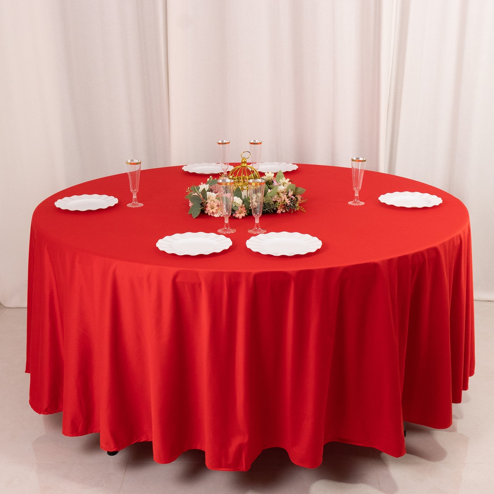 Hot Deal! Premium Red 108' Scuba Round Tablecloth - Wrinkle & Stain Free