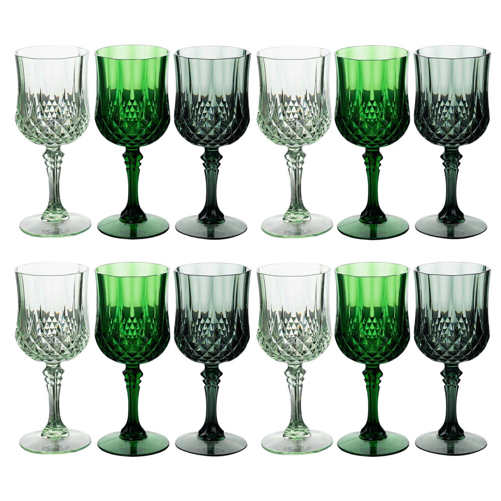 Hot Deal! 12-Pack 8oz Shatterproof Plastic Cocktail Goblets in Assorted Green Crystal Cut Design
