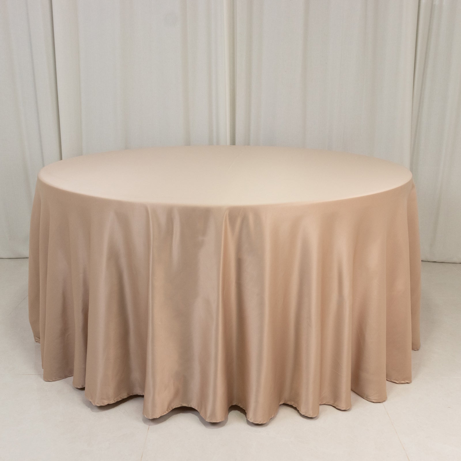 Exclusive Lamour Satin Nude 120" Round Seamless Tablecloth with Soft Sheen