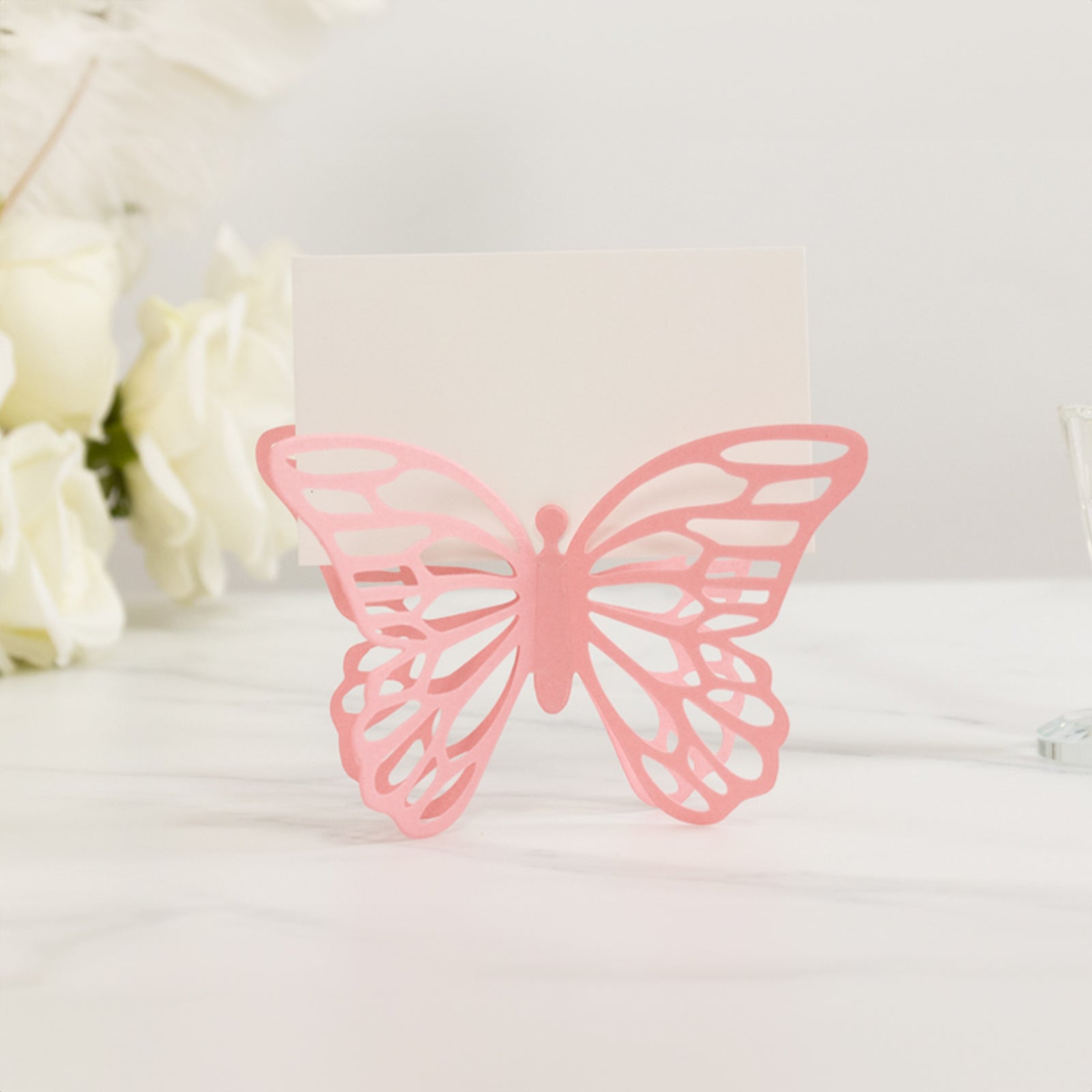 25-Pack Pink Paper Butterfly Place Card Holders with Printable White Cards - 3D Free Standing Table Number Stands (3x5) - High Quality Deal