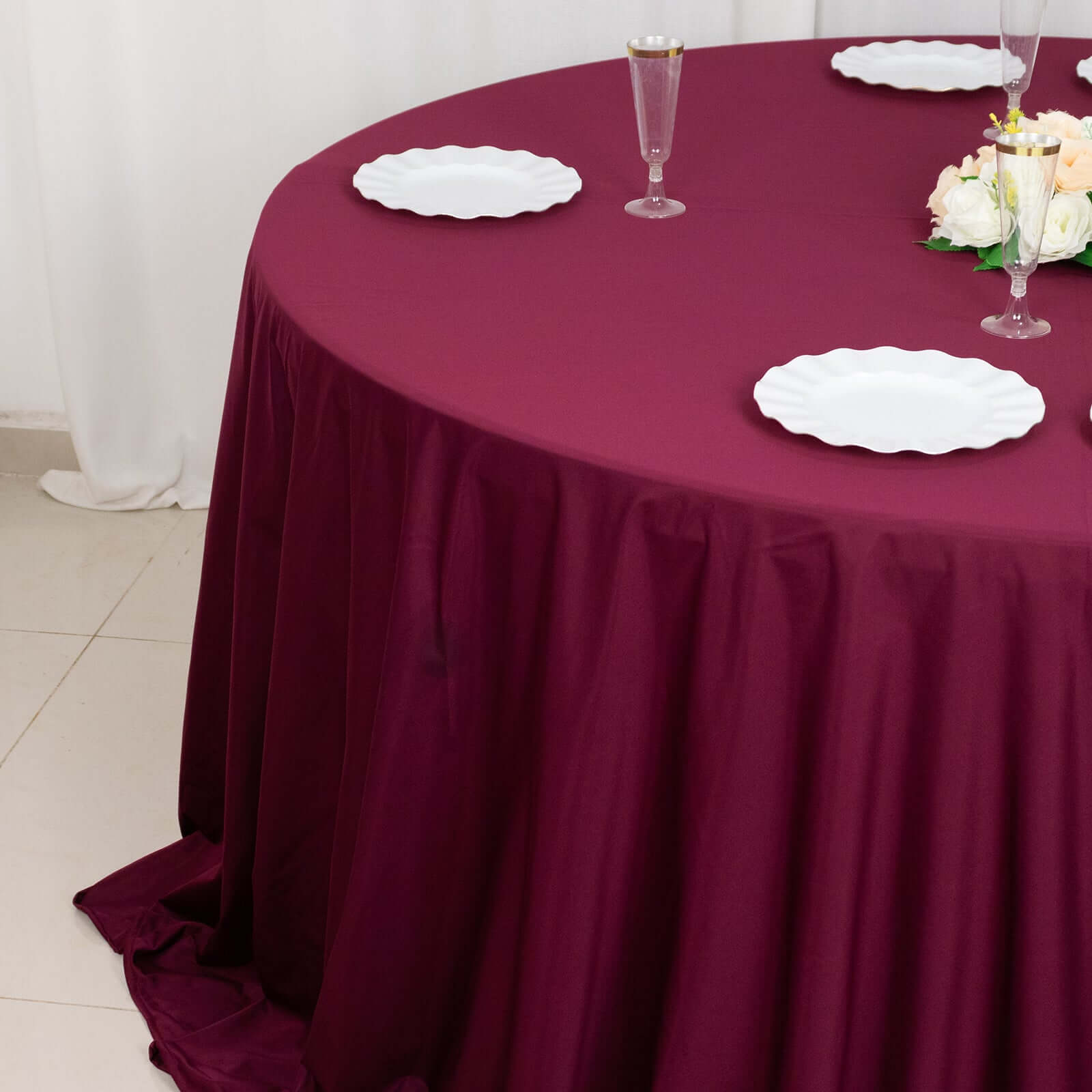 Hot Sale! Premium Burgundy 132' Round Scuba Tablecloth - Wrinkle & Stain Resistant
