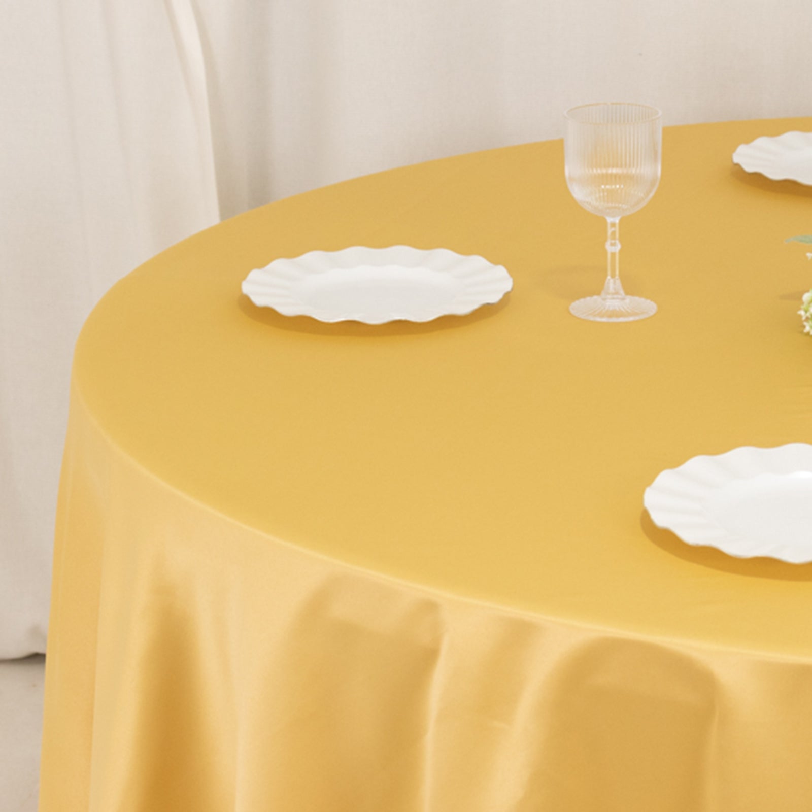 Durable Silk-Like Champagne Lamour Satin 108-Inch Round Tablecloth
