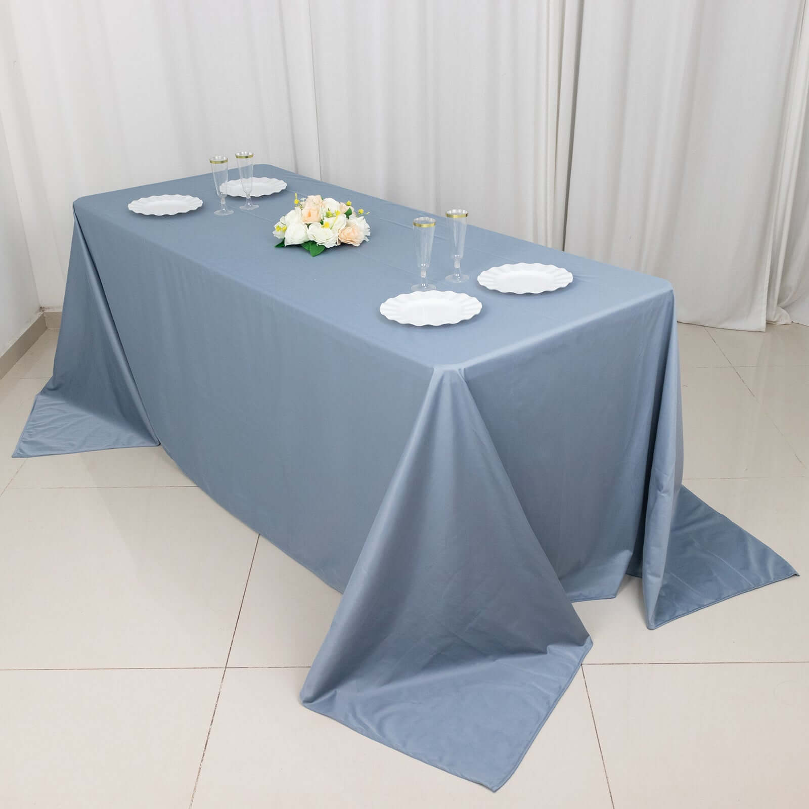Wrinkle-Free, Stain-Resistant Dusty Blue Scuba Polyester 90x132 Rectangular Tablecloth