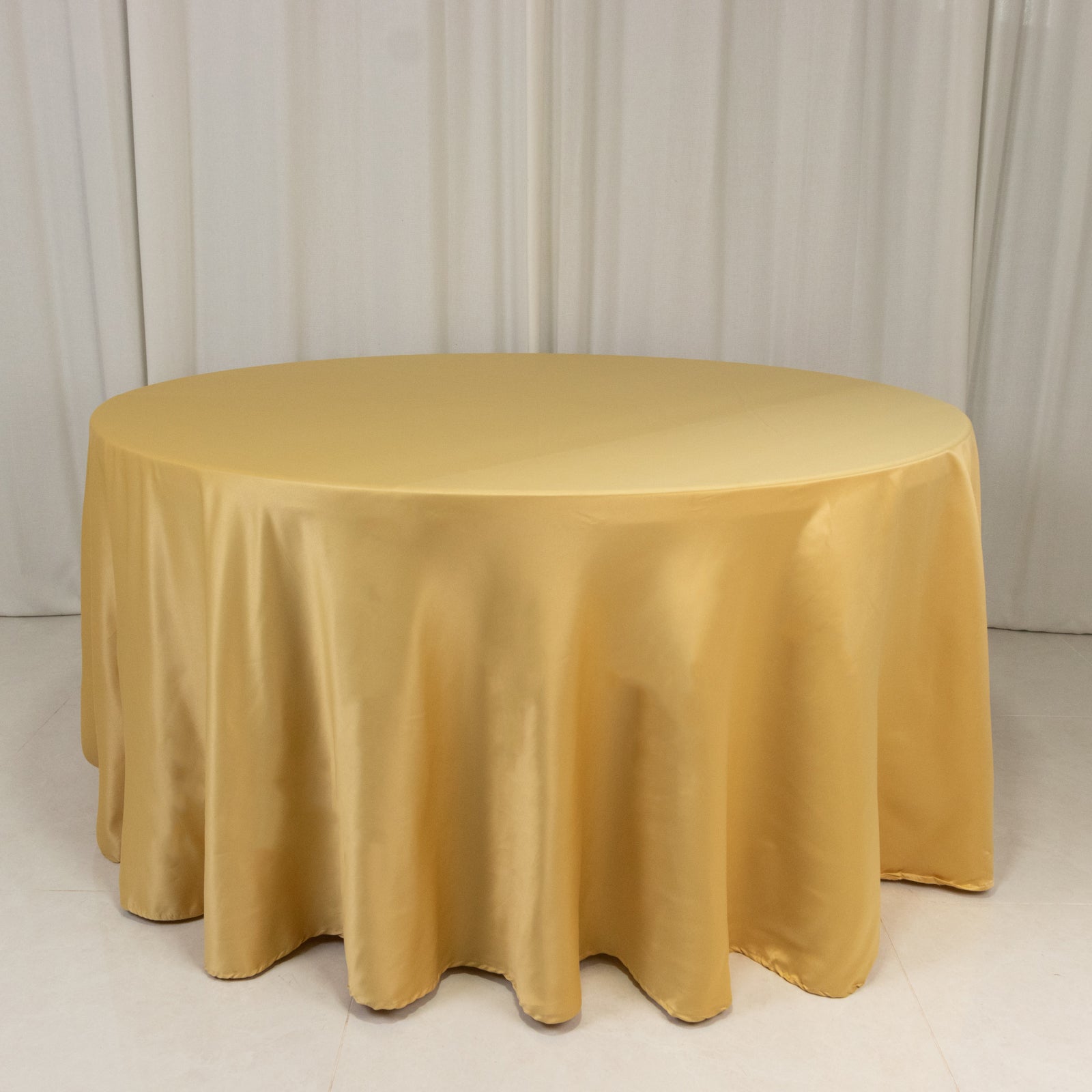Hot Sale! 120-Inch Champagne Lamour Satin Round Seamless Tablecloth with Soft Sheen