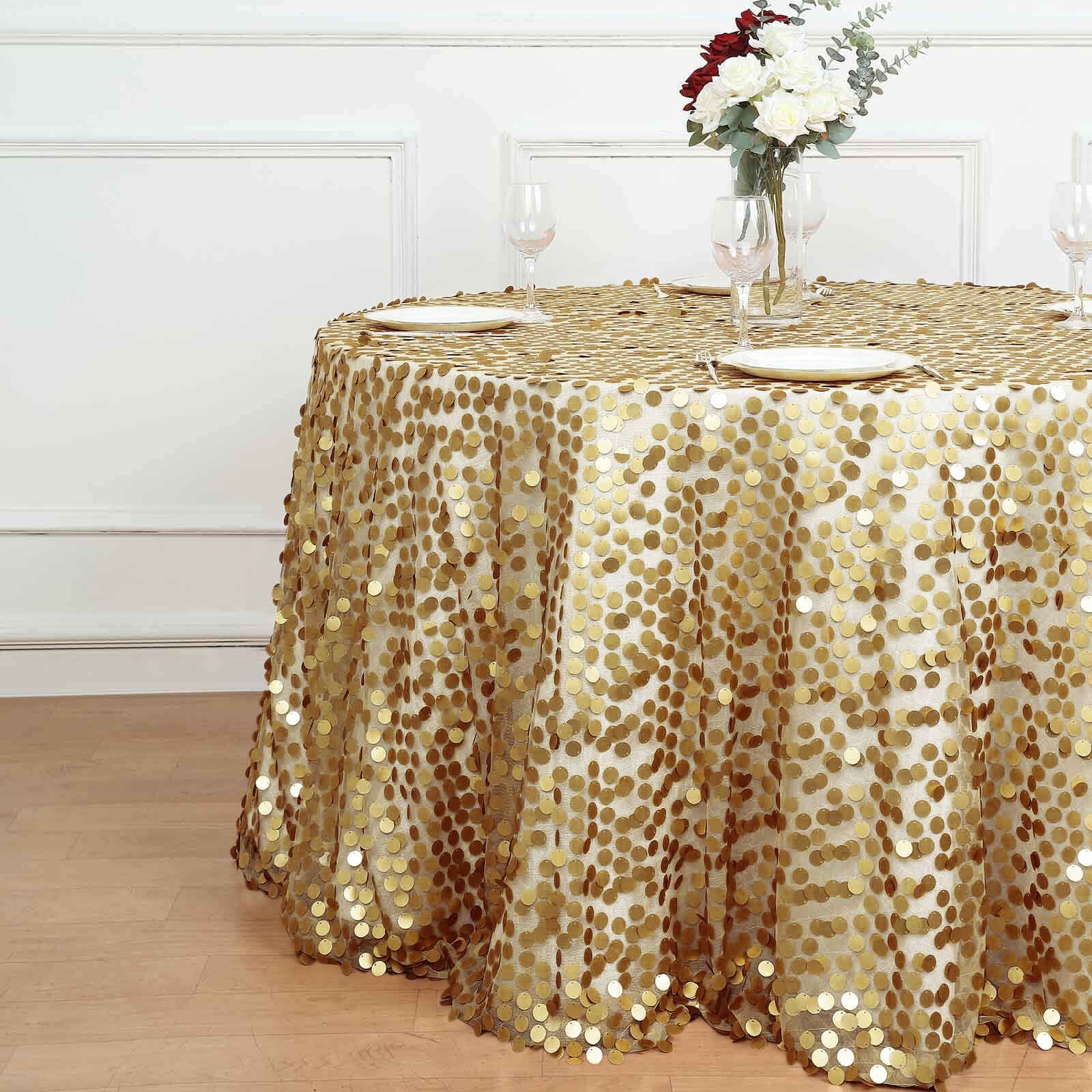 Champagne Sequin Round Tablecloth - 120' Diameter, Seamless for Weddings and Parties