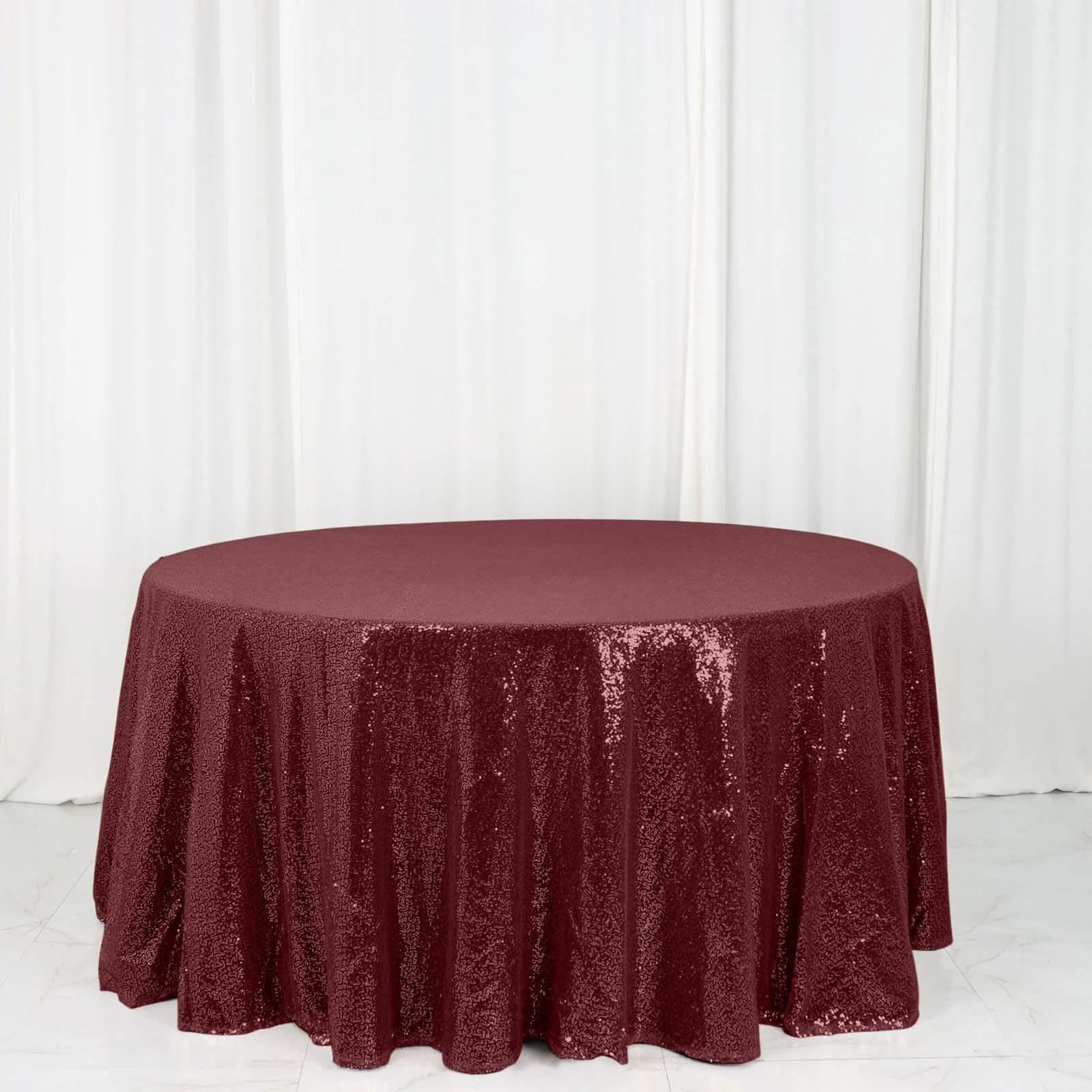 Hot Deal! Burgundy Seamless Glittering Sequin 120-Inch Round Tablecloth for Events
