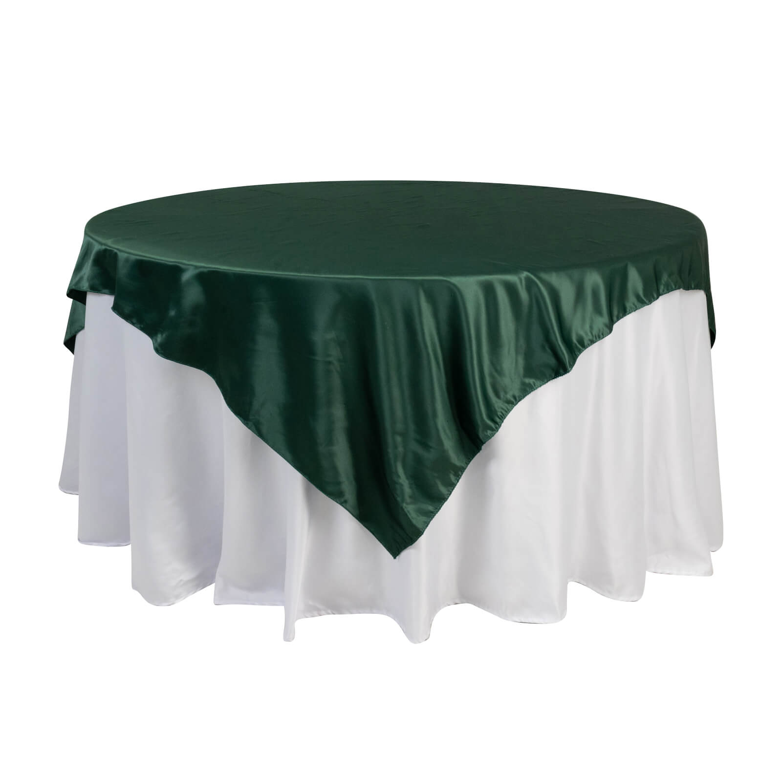 Hunter Emerald Green Lamour Satin Square Table Overlay - 72x72, Smooth Finish Topper for Events