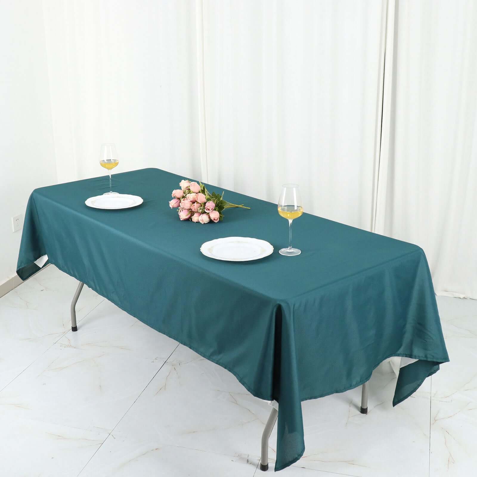 Super Durable and Stylish Polyester Rectangle Tablecloth in Peacock Teal - 60x102
