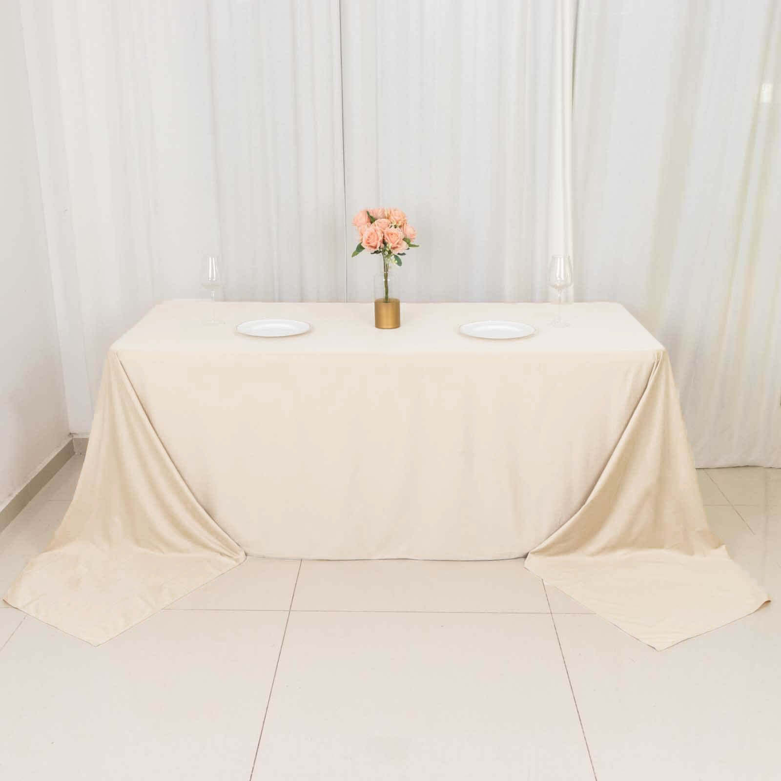 Premium Wrinkle-Free & Stain-Resistant Seamless Beige Scuba Rectangular Tablecloth 90x156