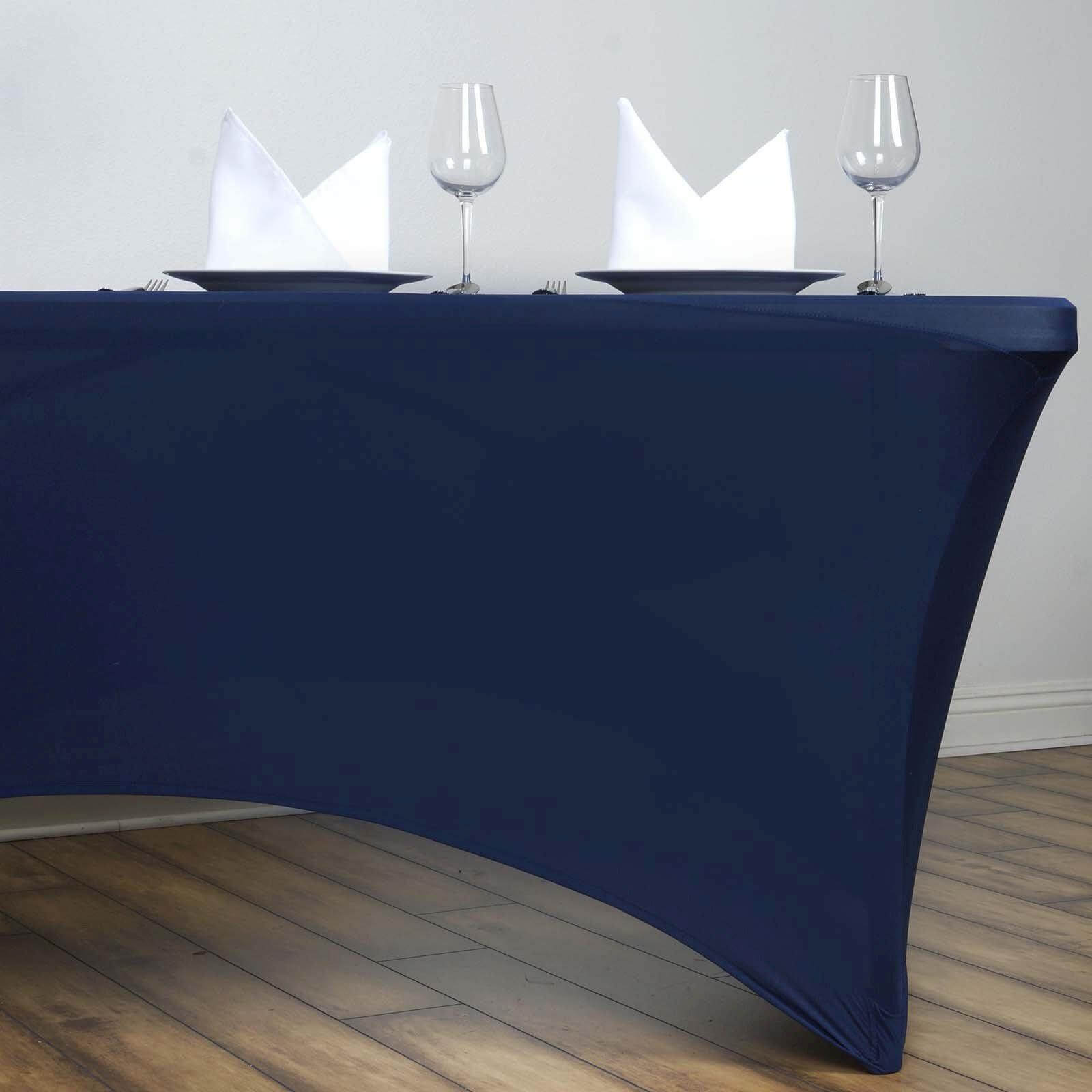 Durable Navy Blue 6ft Stretch Spandex Rectangle Tablecloth for a Perfect Fit