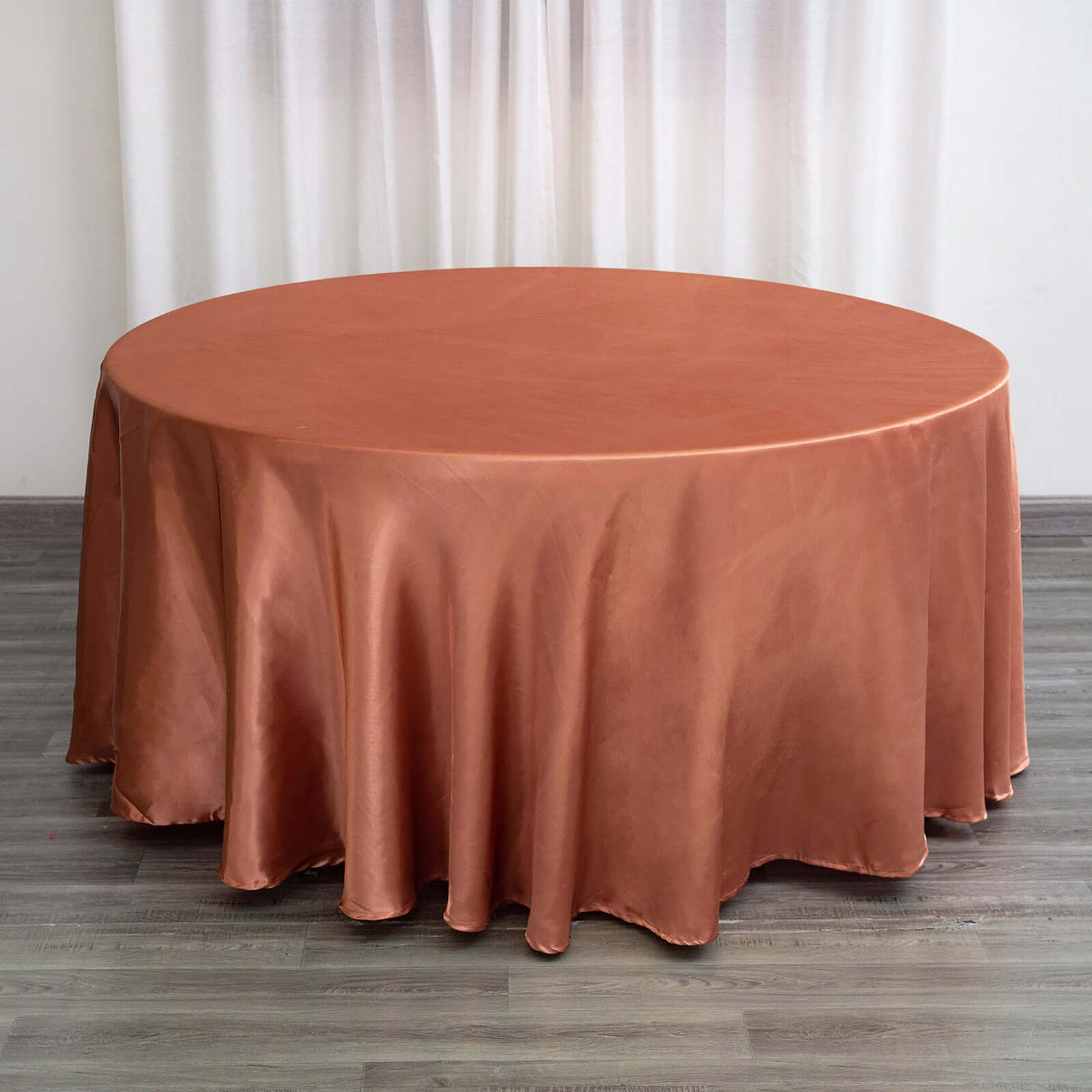 Stylish Seamless 120' Round Terracotta (Rust) Satin Tablecloth