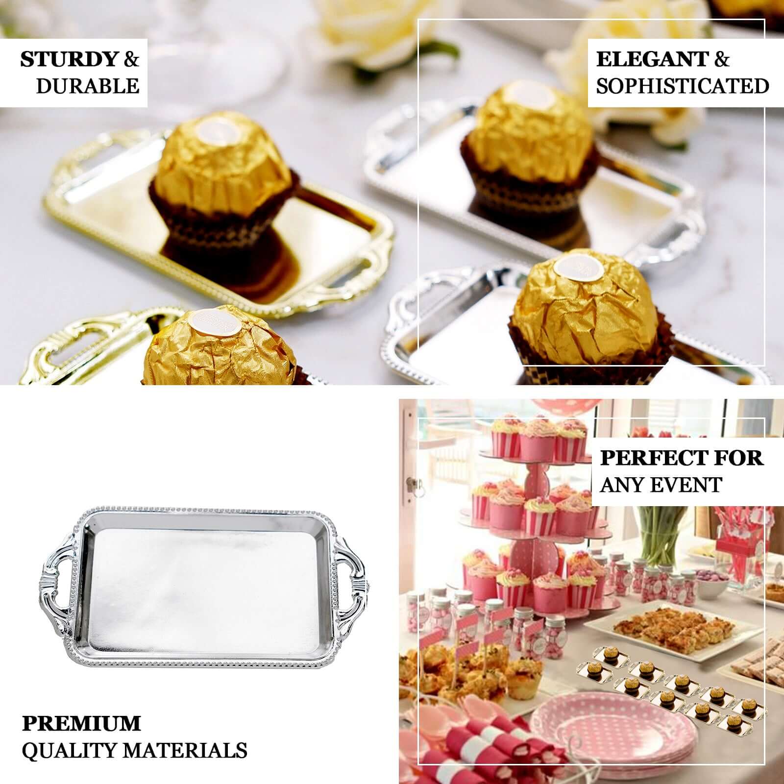 12-Piece Gold Rectangular Mini Display Trays for Candy and Party Favors