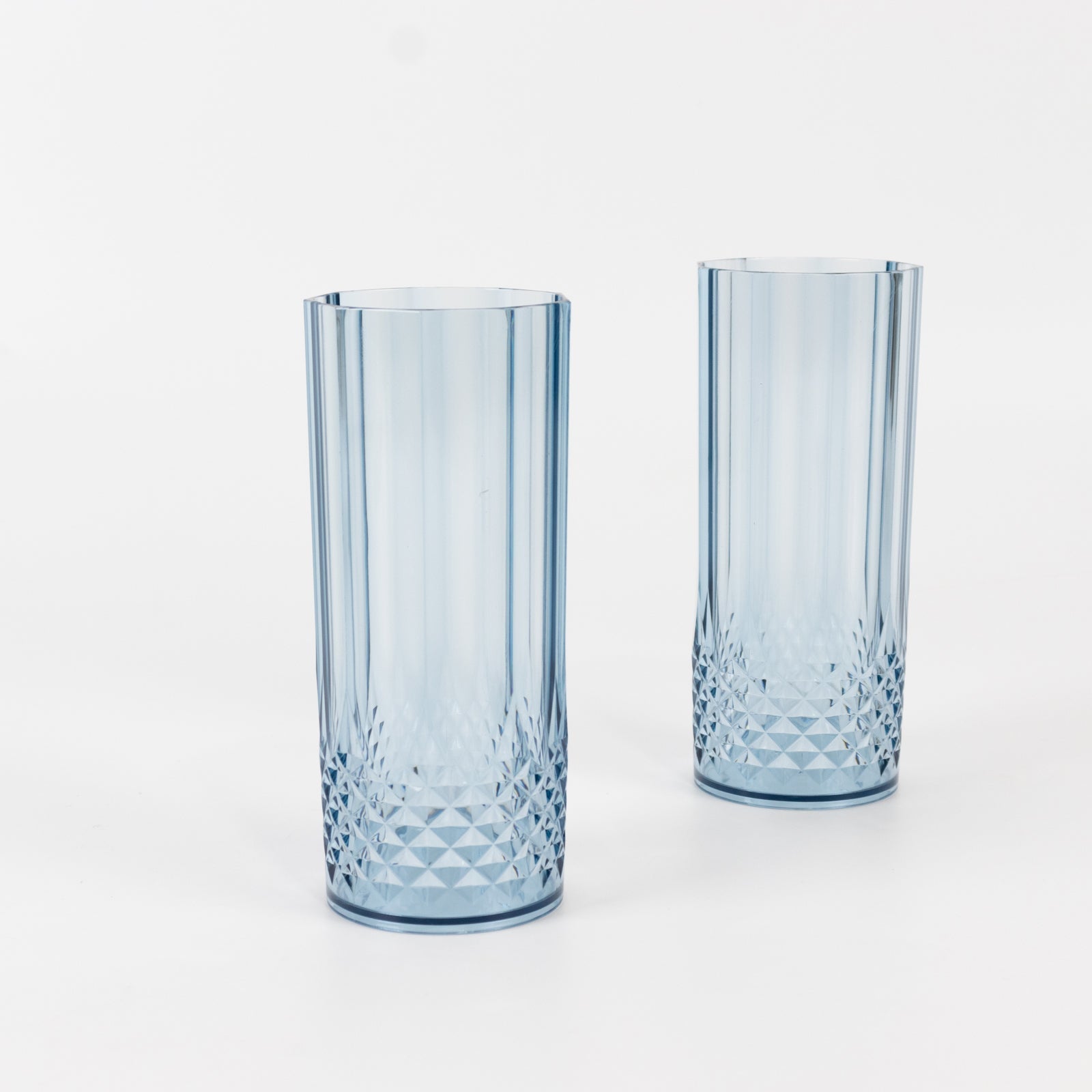 6-Pack Shatterproof 14oz Dusty Blue Plastic Cocktail Tumblers - Crystal Cut Style