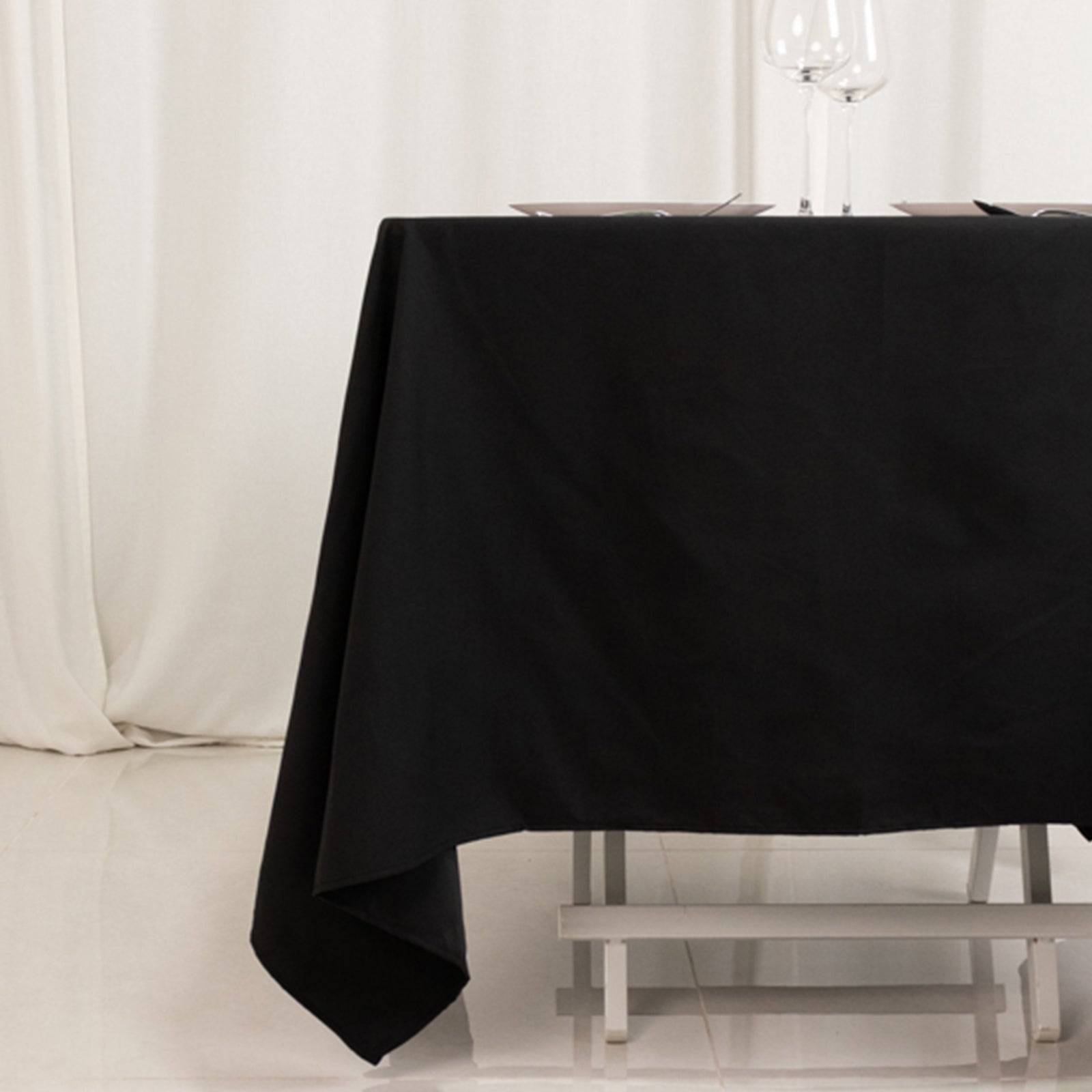 Black 70x70 Square Wrinkle-Resistant Cotton Blend Tablecloth for Events