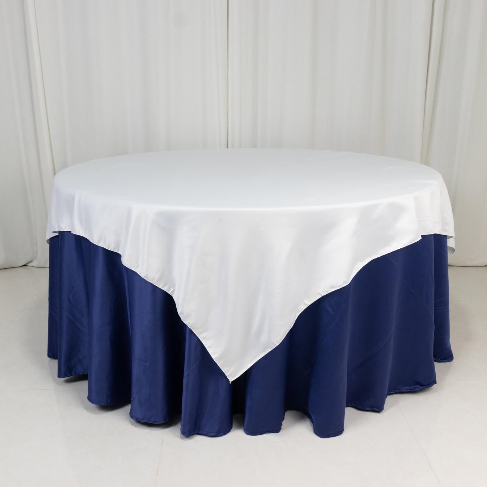 Luxury White Lamour Satin 72x72 Square Table Overlay for Special Events