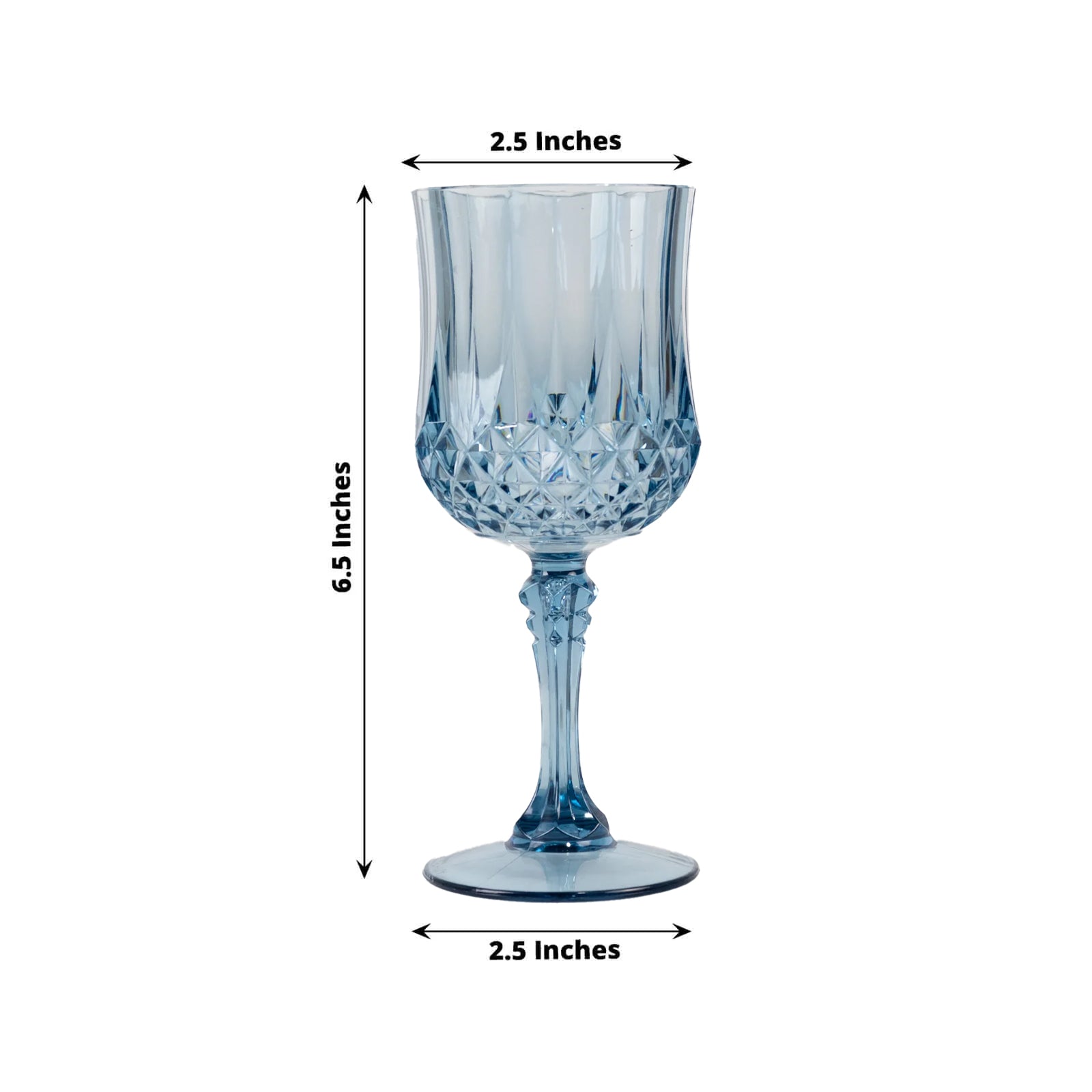 Hot Sale! 6-Pack 8oz Shatterproof Dusty Blue Plastic Cocktail Goblets with Crystal Cut Design
