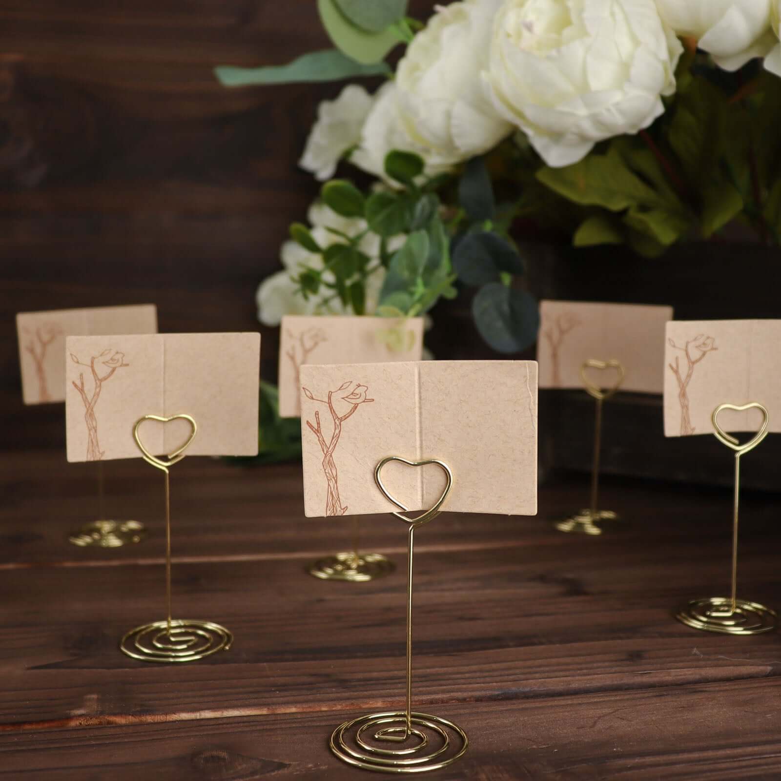 10-Pack Gold Metal Heart Design Card Holders - Ideal for Wedding Table Numbers and Menu Clips