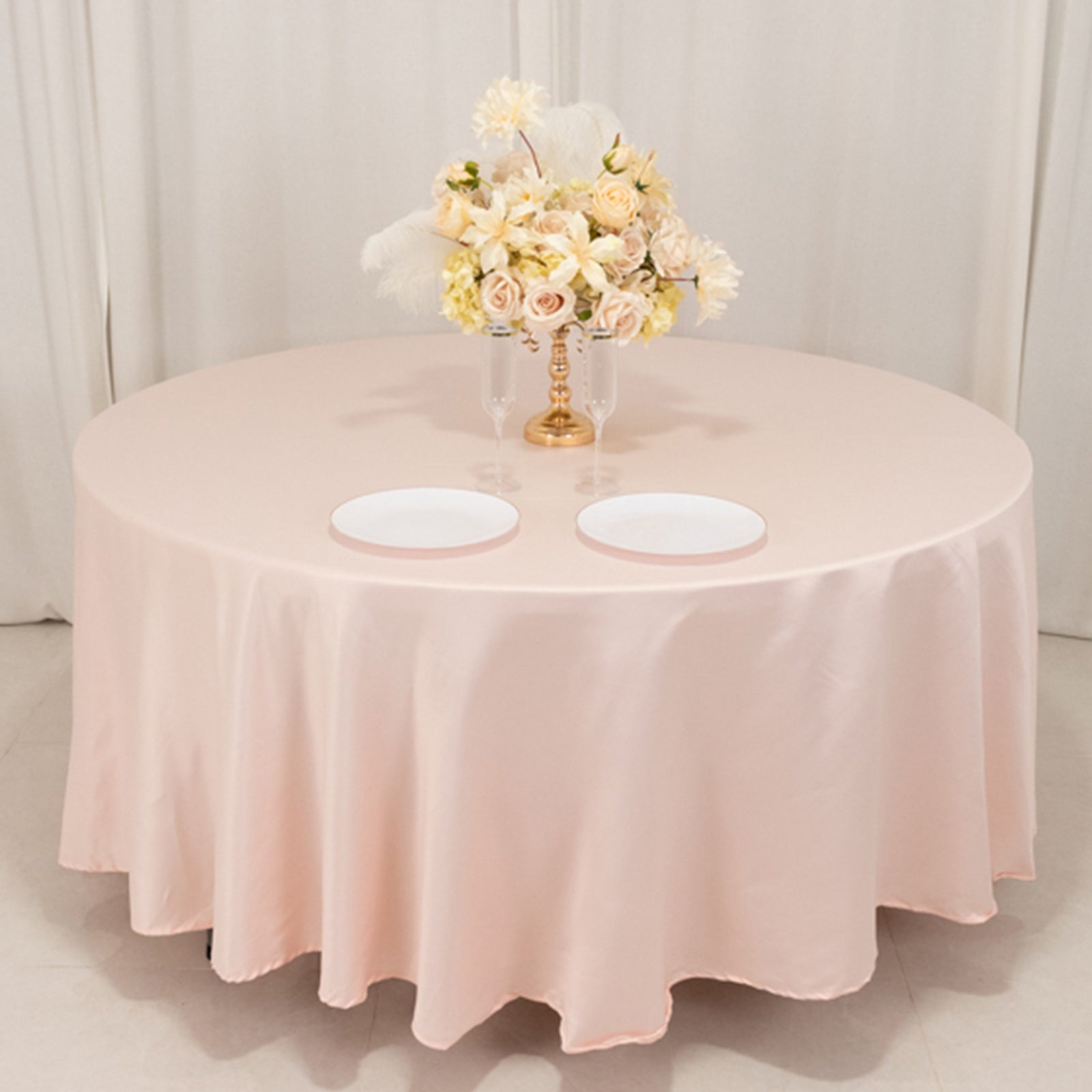 Durable Silk-Like Blush Lamour Satin 108-Inch Round Tablecloth
