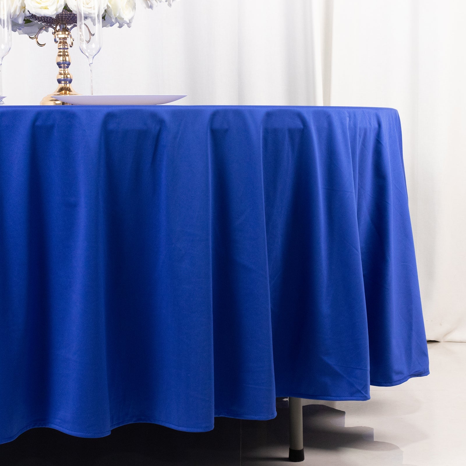 Premium Royal Blue 108" Round Scuba Tablecloth - Wrinkle & Stain Free, Ideal for Events