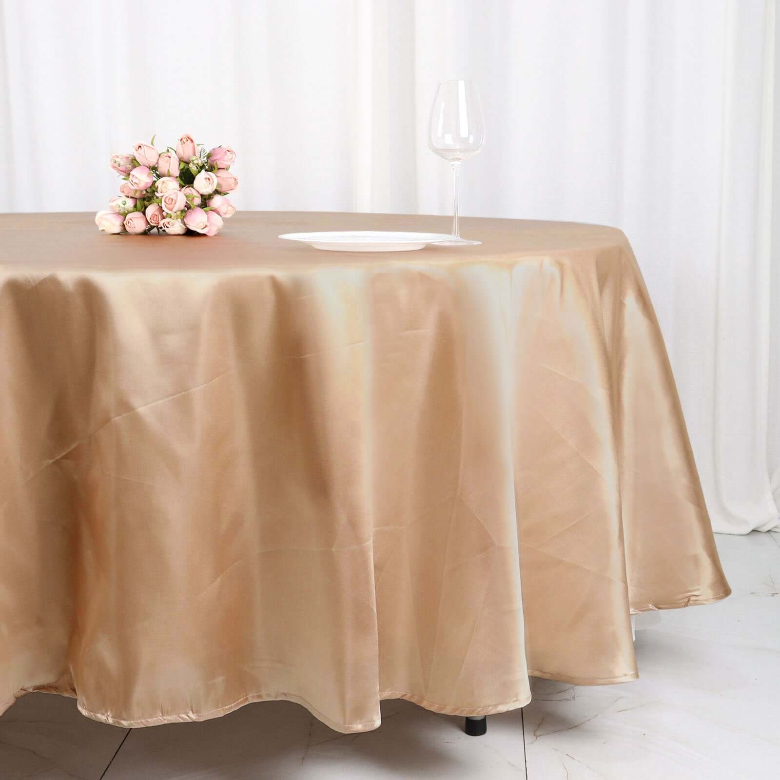 Special Offer! Nude Satin Round Tablecloth 108 Inches - Smooth and Lustrous Table Cover