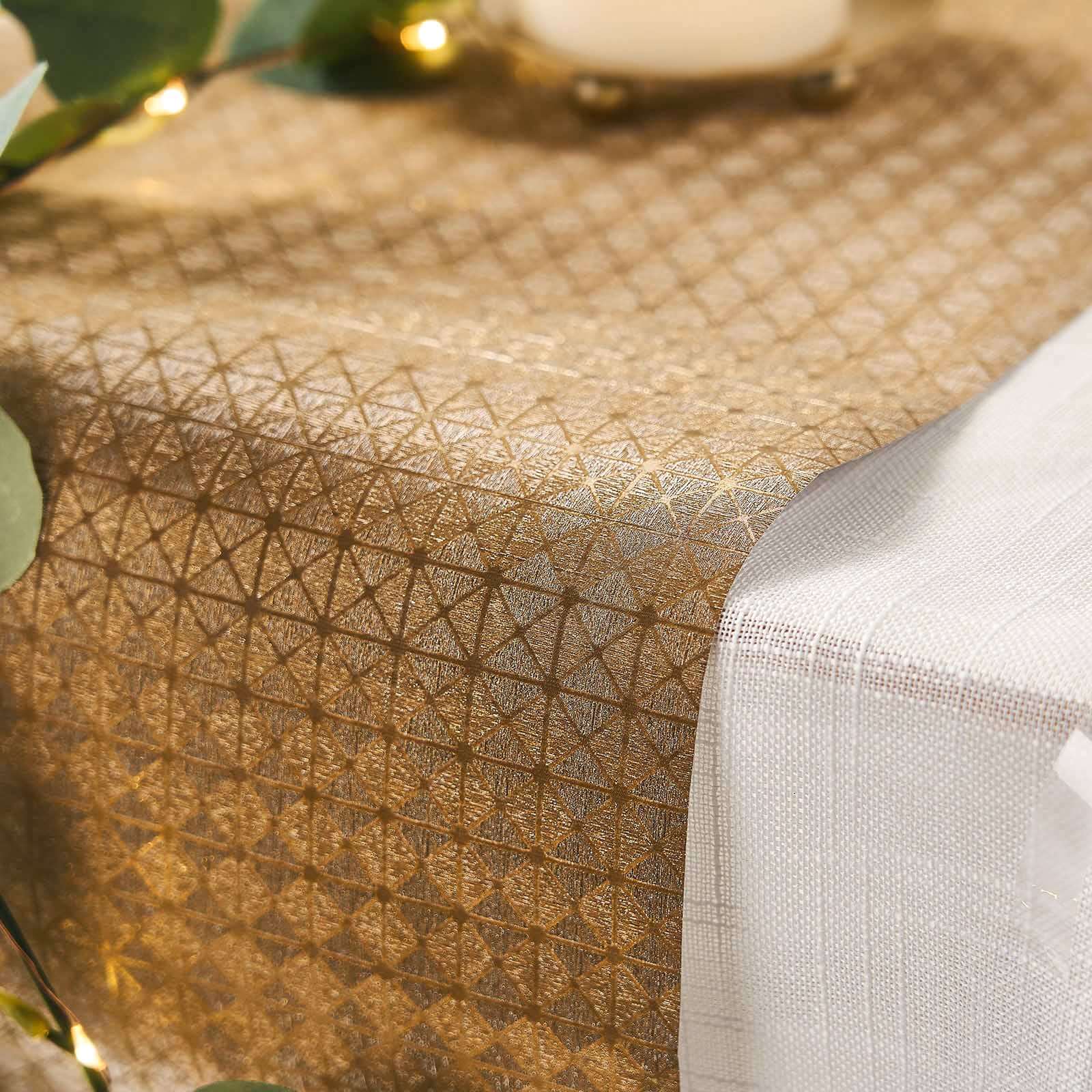 9ft Disposable Gold Geometric Print Table Runner - Perfect for Events