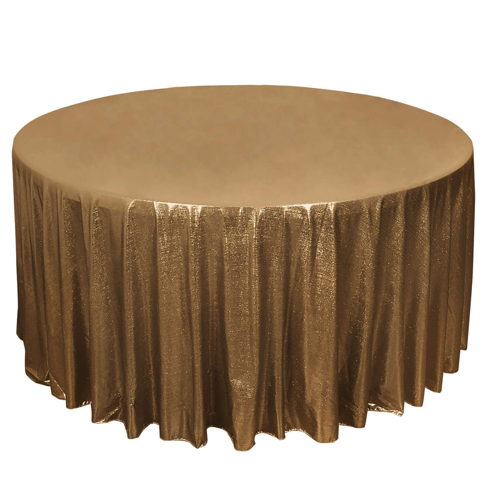 Antique Gold Sequin Dots Polyester 120' Round Wrinkle-Free Sparkling Tablecloth - Ideal for Events
