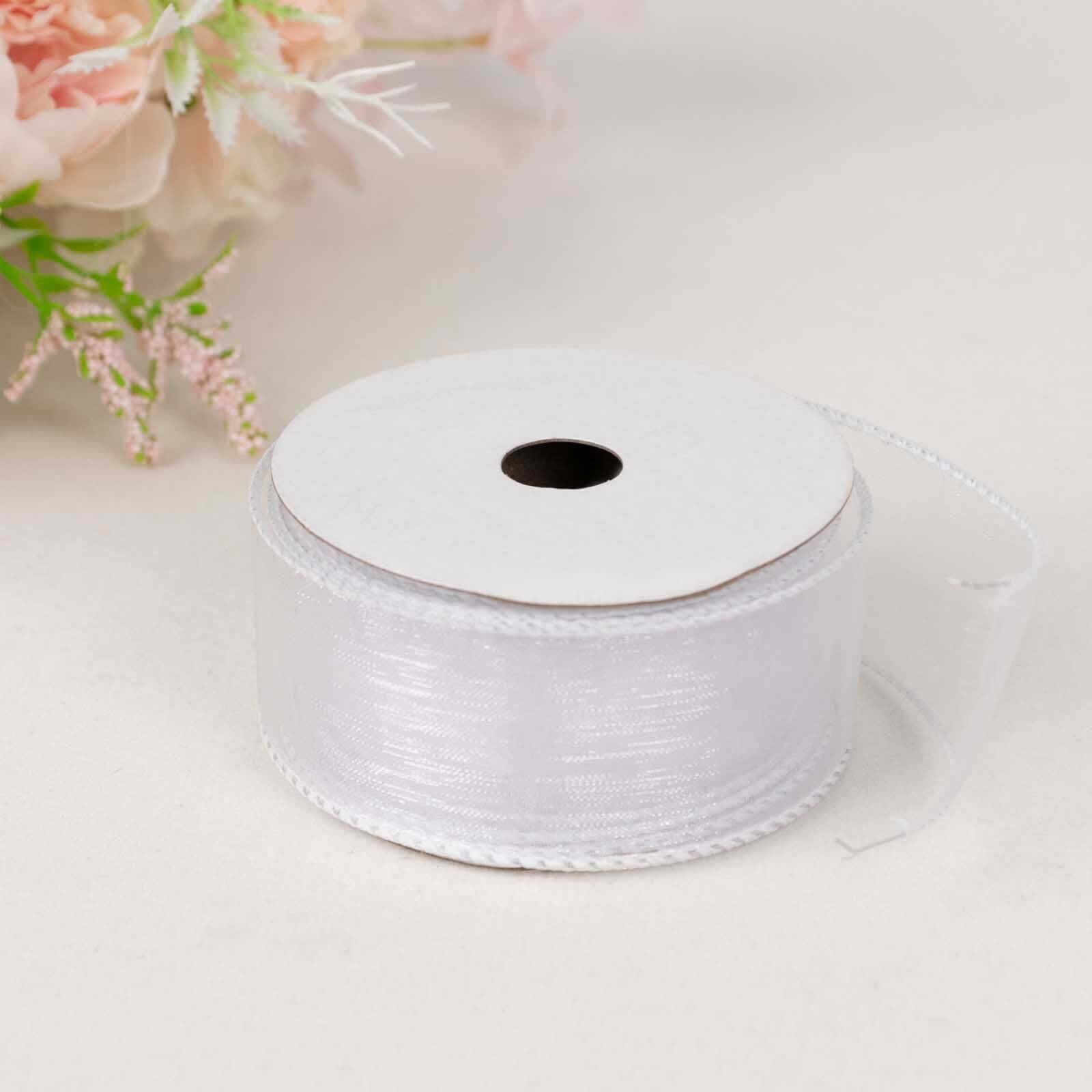 1.5-Inch Wide White Sheer Organza Wired Edge Ribbon, 10 Yards per Spool
