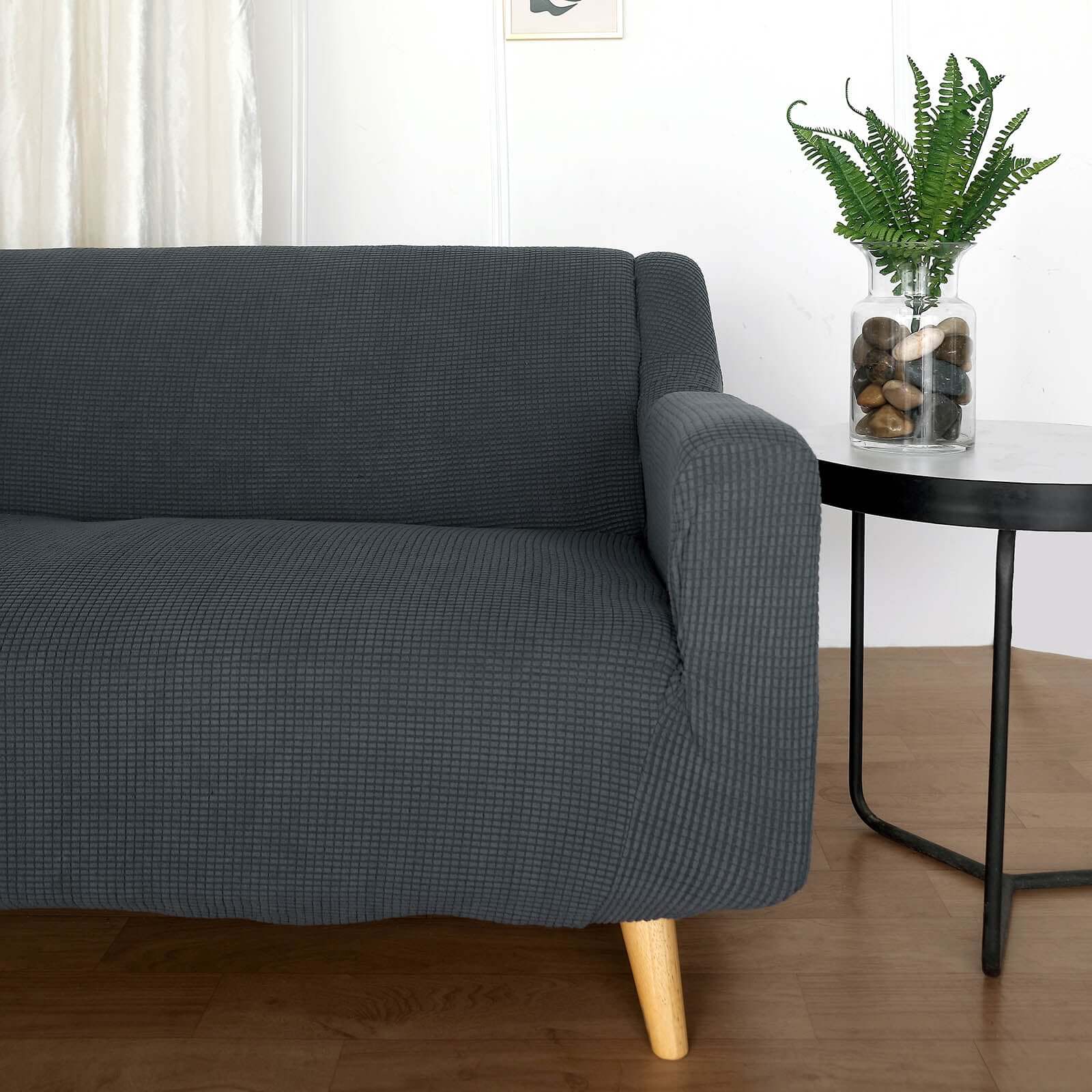 Hot Deal! Charcoal Gray Jacquard Spandex Loveseat Slipcover - 1-Piece Easy Fit Design