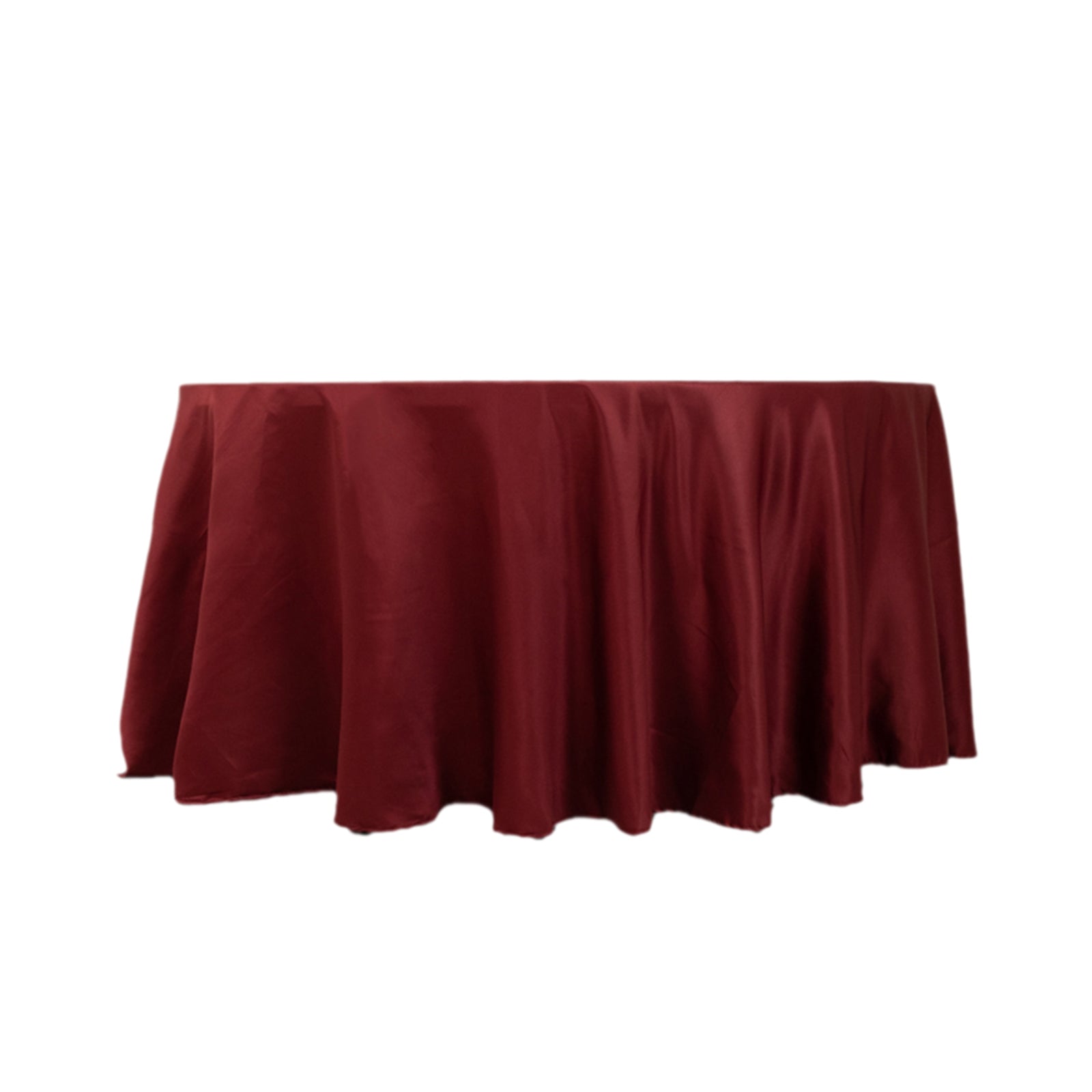 Premium Lamour Satin 120-Inch Round Burgundy Tablecloth - Seamless with Soft Sheen
