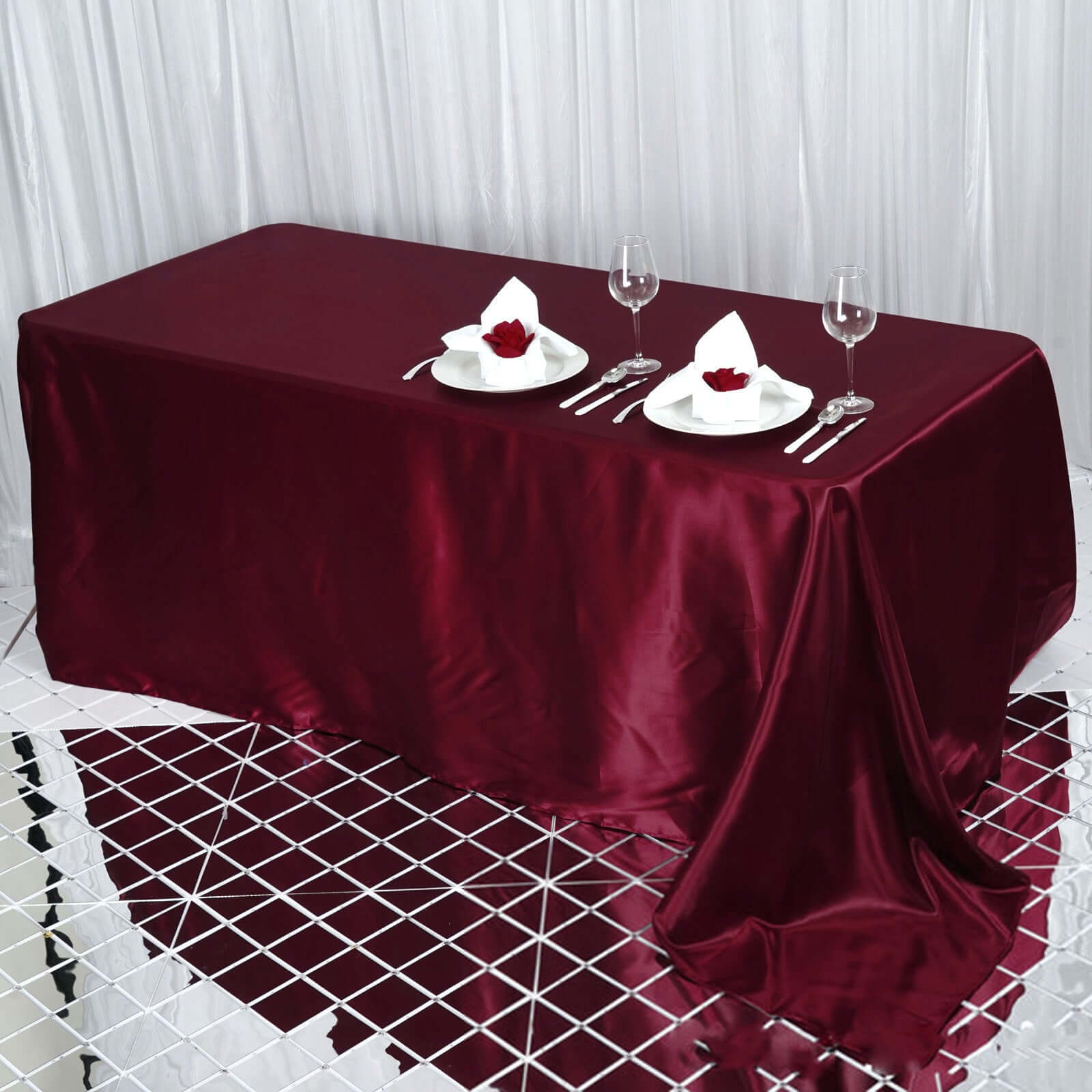 Exclusive Burgundy Satin 90x132 Seamless Rectangular Tablecloth