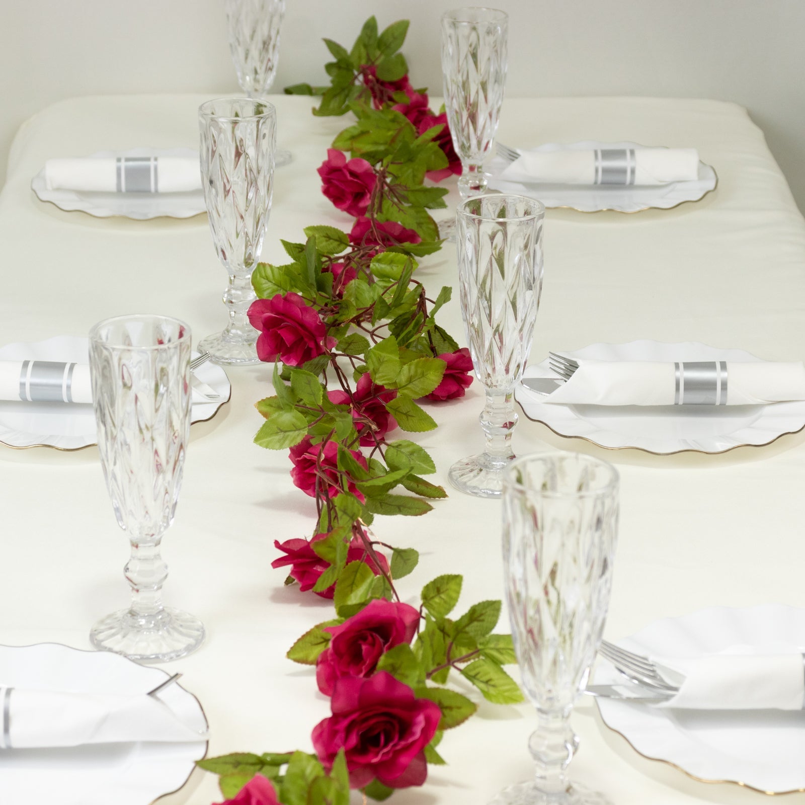 Hot Sale! 7-Foot LED Red Silk Rose Flower Garland with 20 Warm White Battery-Operated Lights