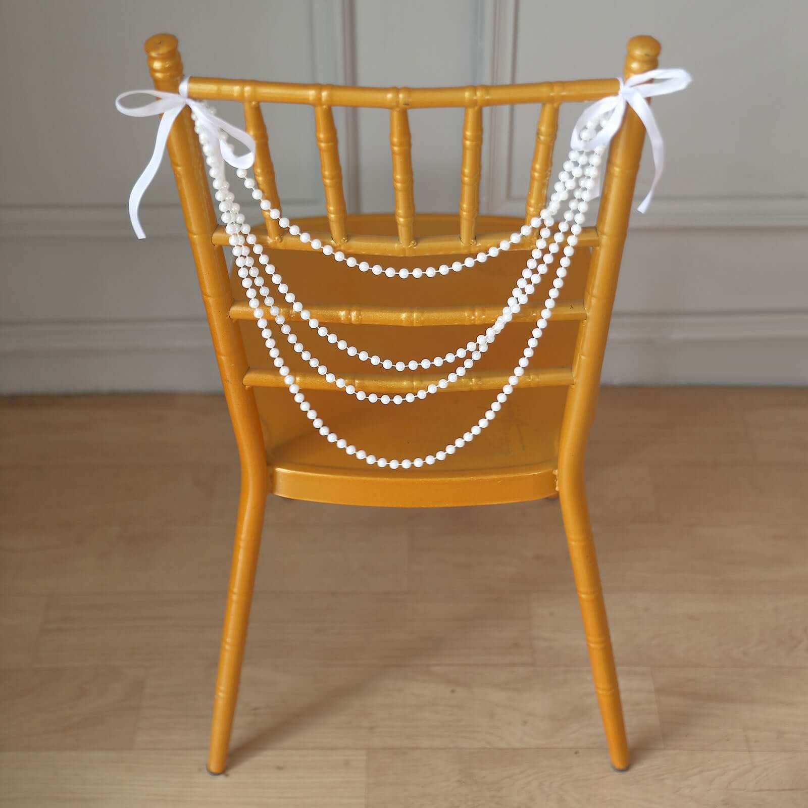 Hot Sale! White Faux Pearl Beaded 16-Foot Chair Back Garland Sash for Chiavari Chairs, Gatsby-Style Wedding Decor